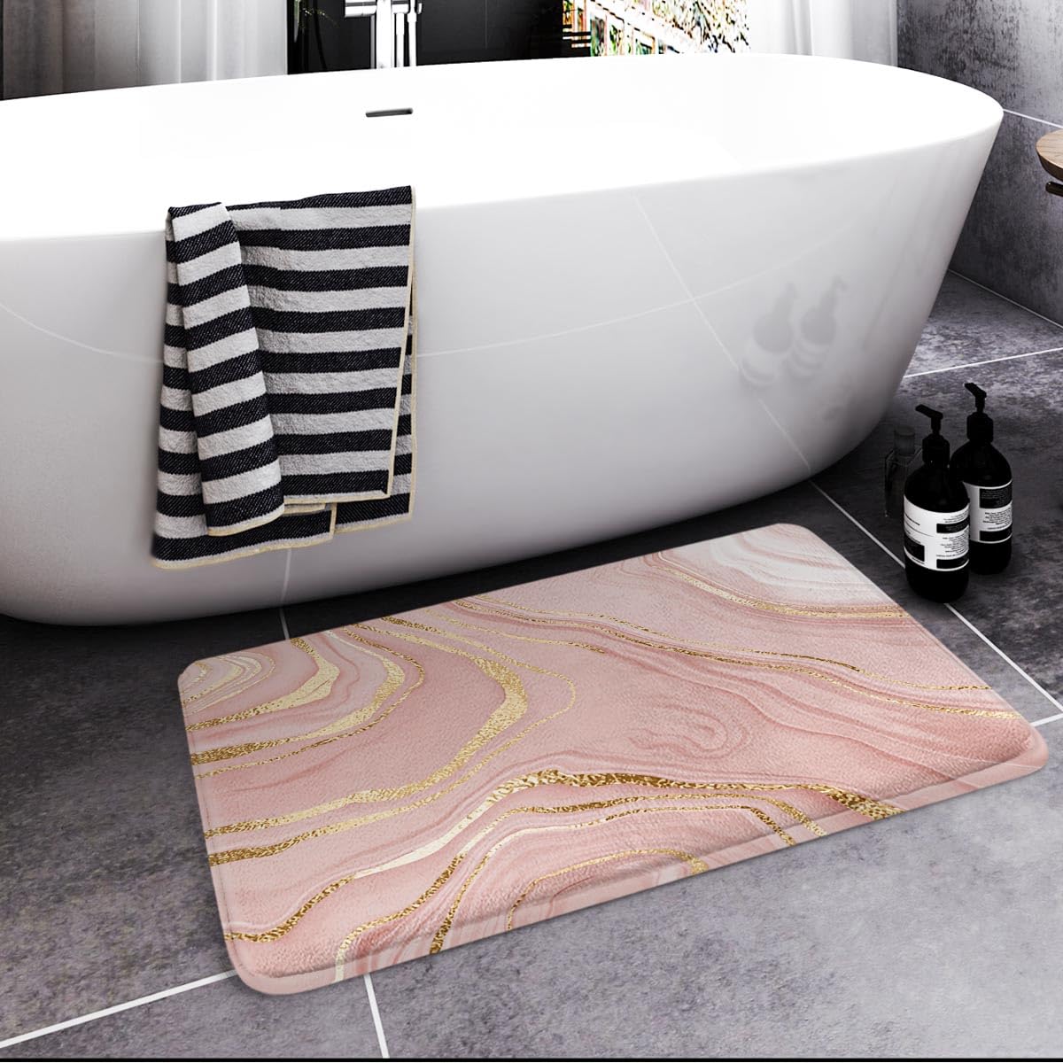 Britimes Bath Mat For Bathroom, Bathroom Mats Rugs No Silp, Marble Washable Cover Floor Rug Carpets Floor Mat Bathroom Decoratio