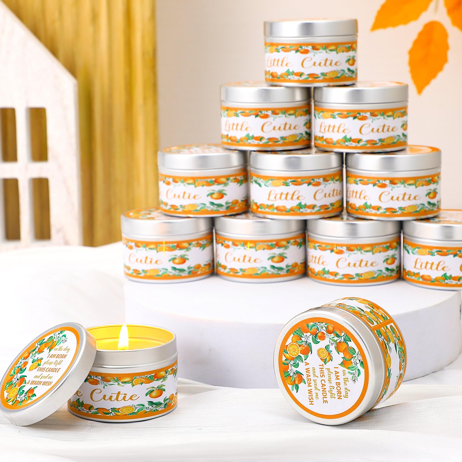 MTLEE 24 Pcs Mandarin Orange Baby Shower Party Favors Candles Lavender Scented Baby Shower Favors for Guests Rustic Tealights Ca