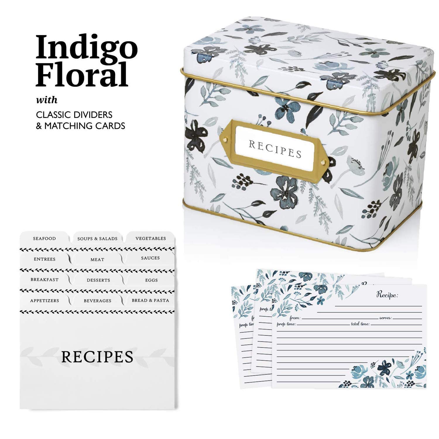Jot & Mark Recipe Card Complete Gift Box | Decorative Recipe Tin Box, Recipe Cards, Index Dividers (14 Dividers, 50 4X6 Inch Car