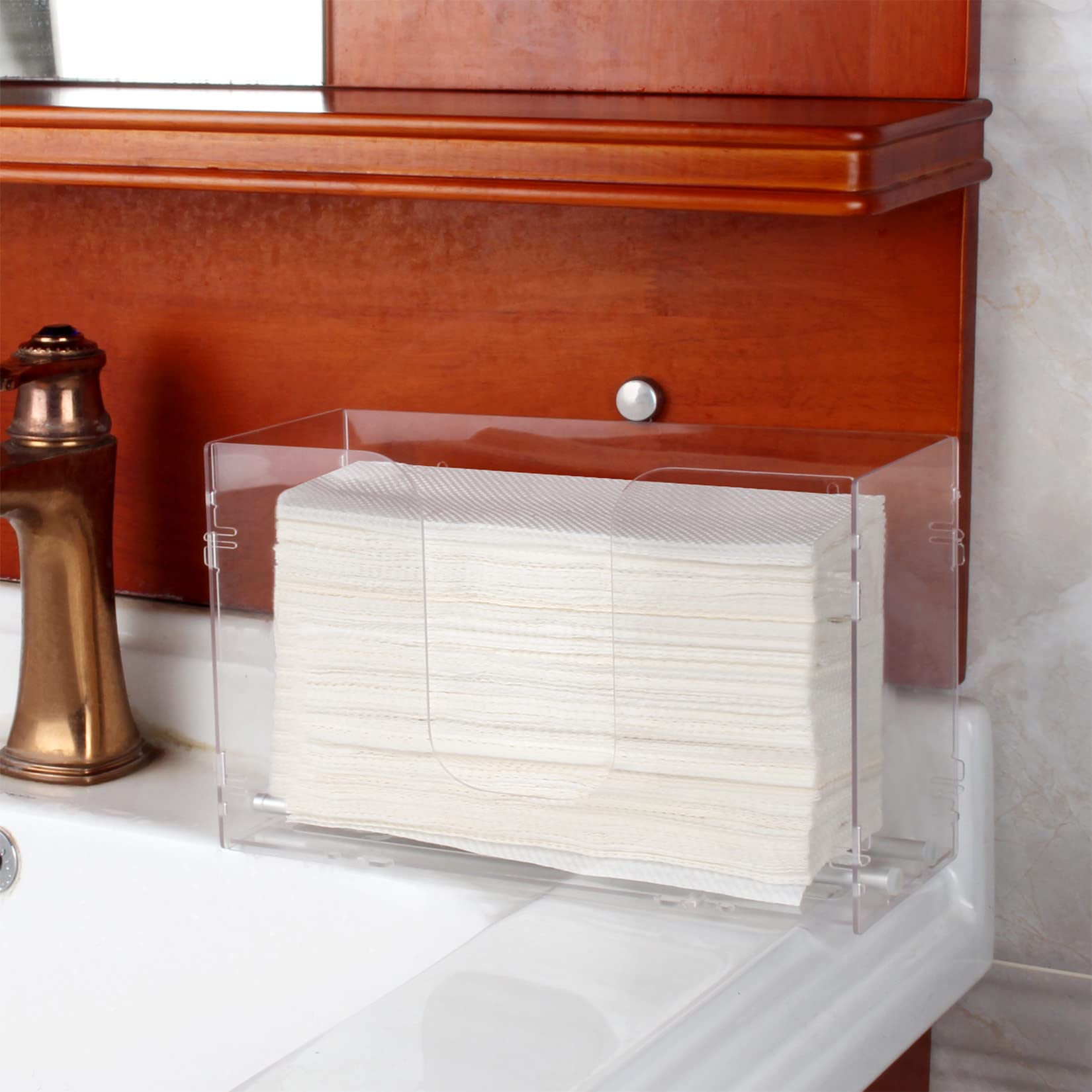 Evron Paper Towel Dispenser Countertop & Wall Mount Clear One-Hand Pull C Fold Z Fold Trifold And Multifold Paper Towel Holder (
