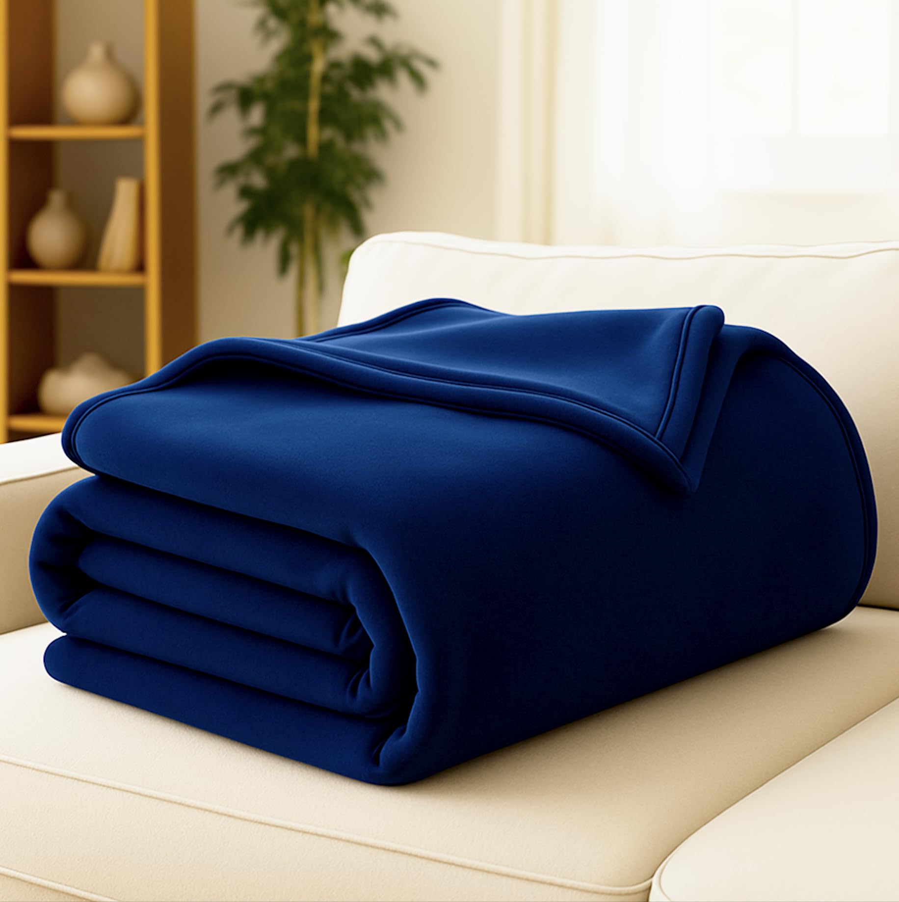 Roseate Polar Fleece Blanket (Single Bed) 300 Gsm Plain Blanket For Winter/Summer All Season Light Weight (Blue/ 152X220 Cm) Pac
