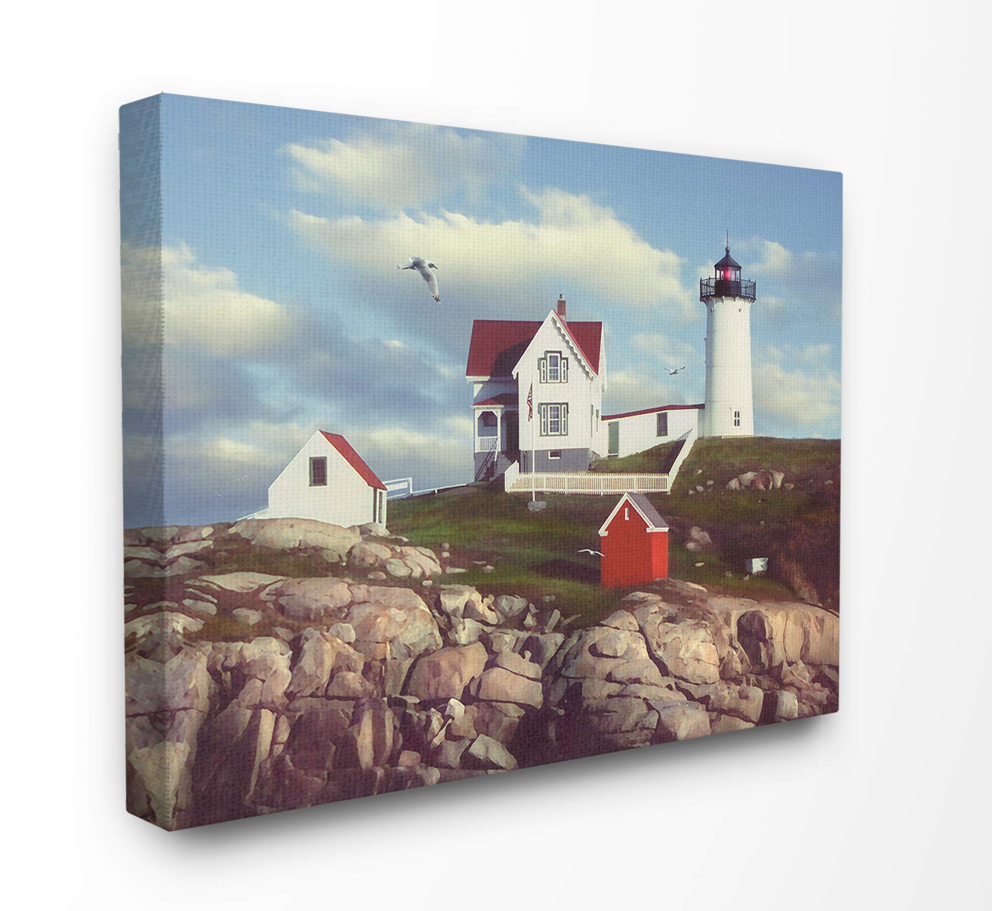 Stupell Industries Nubble Break Water Rocks White Lighthouse With Seagull Canvas Wall Art, 16 X 20, Multi-Color