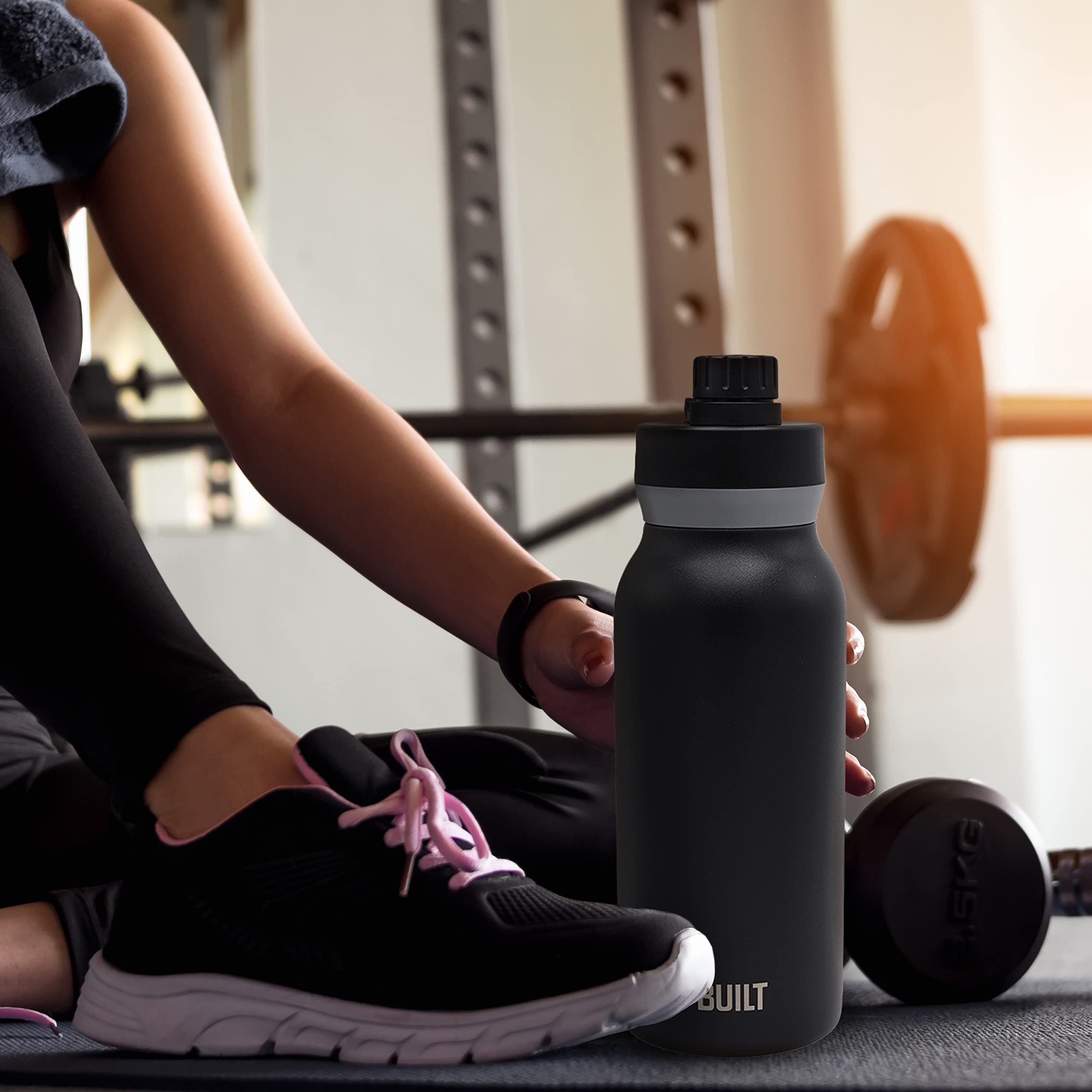 Built Wide Mouth Cascade Double Wall Vacuum Insulated Stainless Steel Bottle With Chug Lid, Black, 32 Ounces