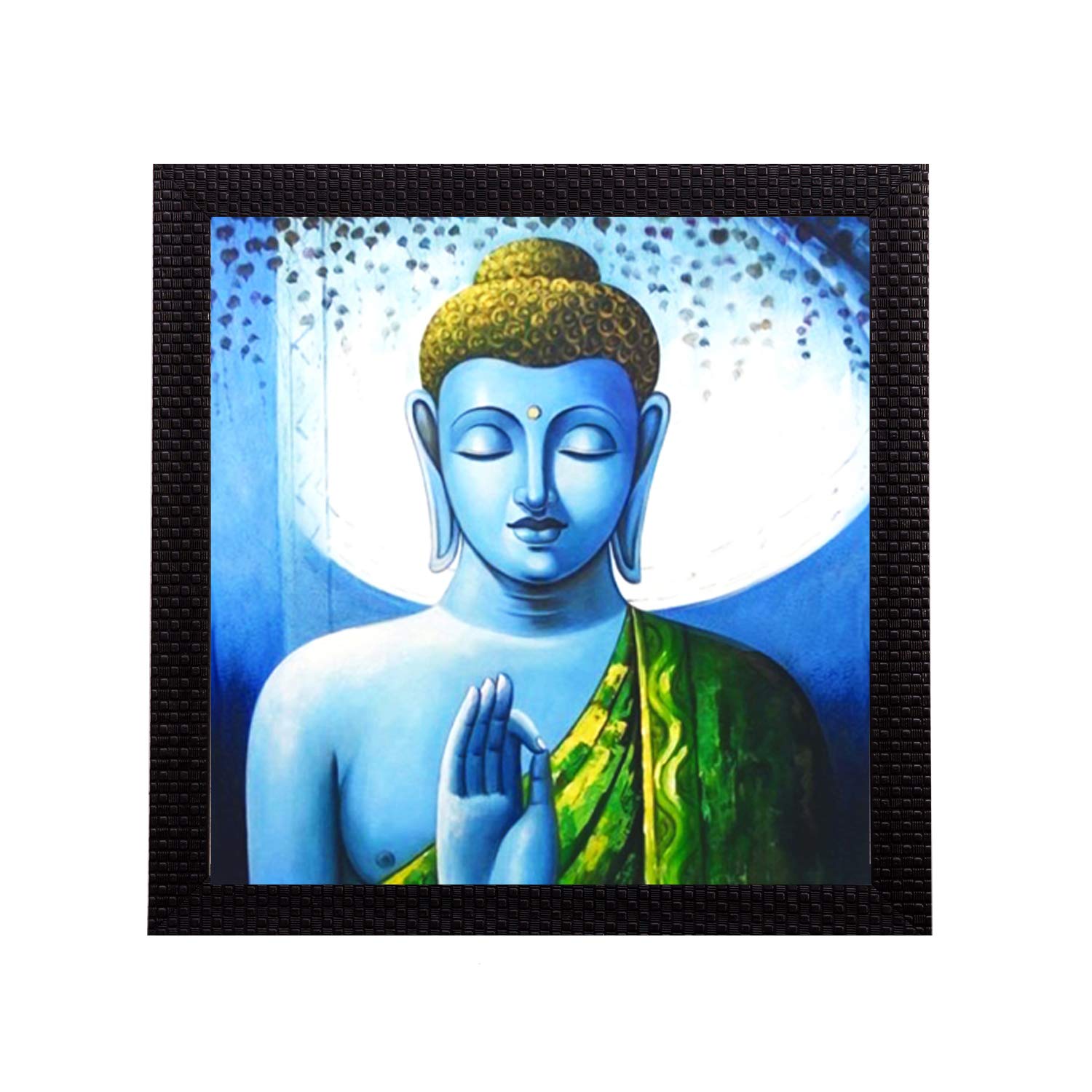 Ecraftindia Spritual Lord Buddha Satin Matt Texture Uv Art Painting (Synthetic Wood, 30.48 Cm X 30.48 Cm, Blue And Green)