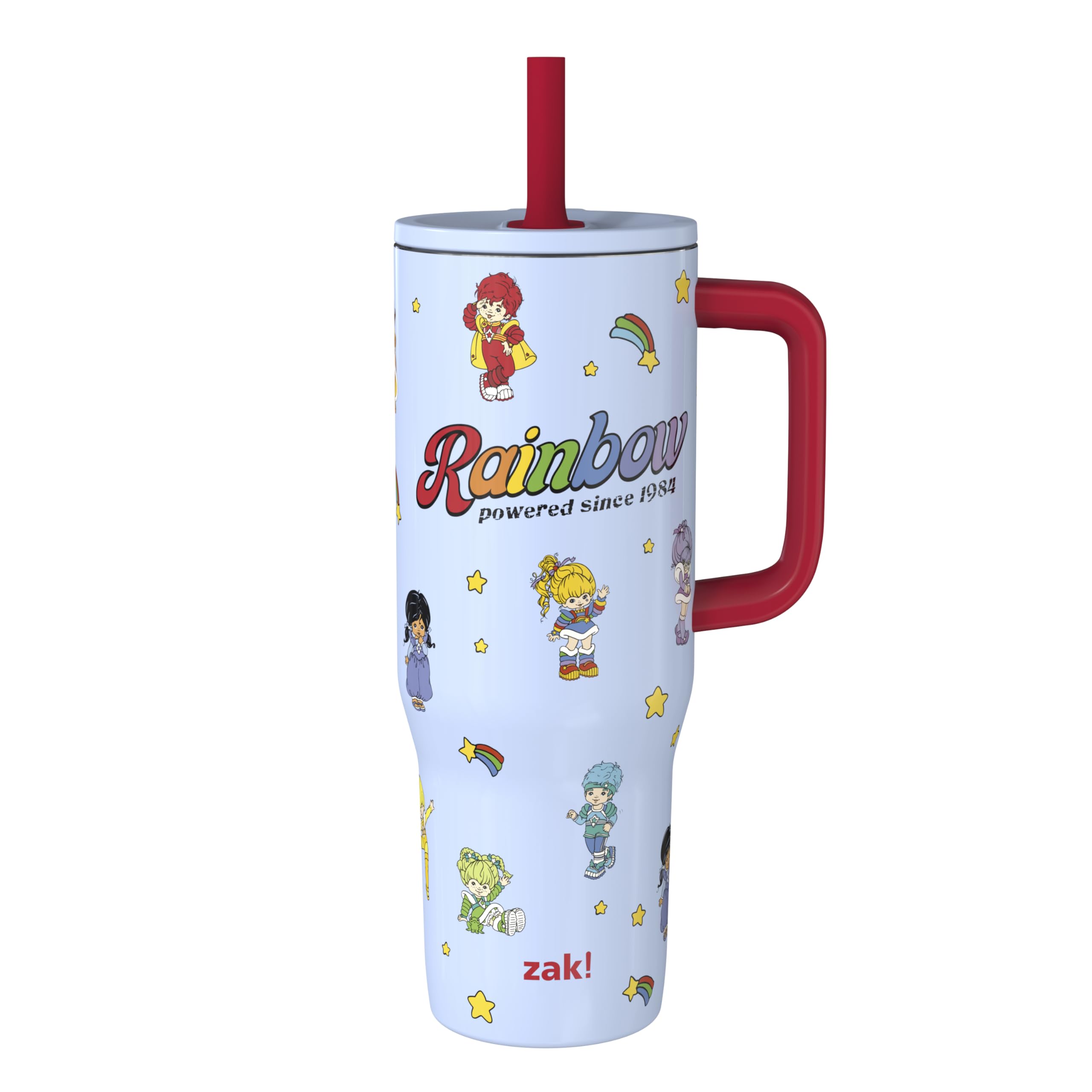 Zak Designs Rainbow Brite Sutton Travel Tumbler for On the Go, 30oz Stainless Steel with Vacuum Insulation, Silicone Straw, and 