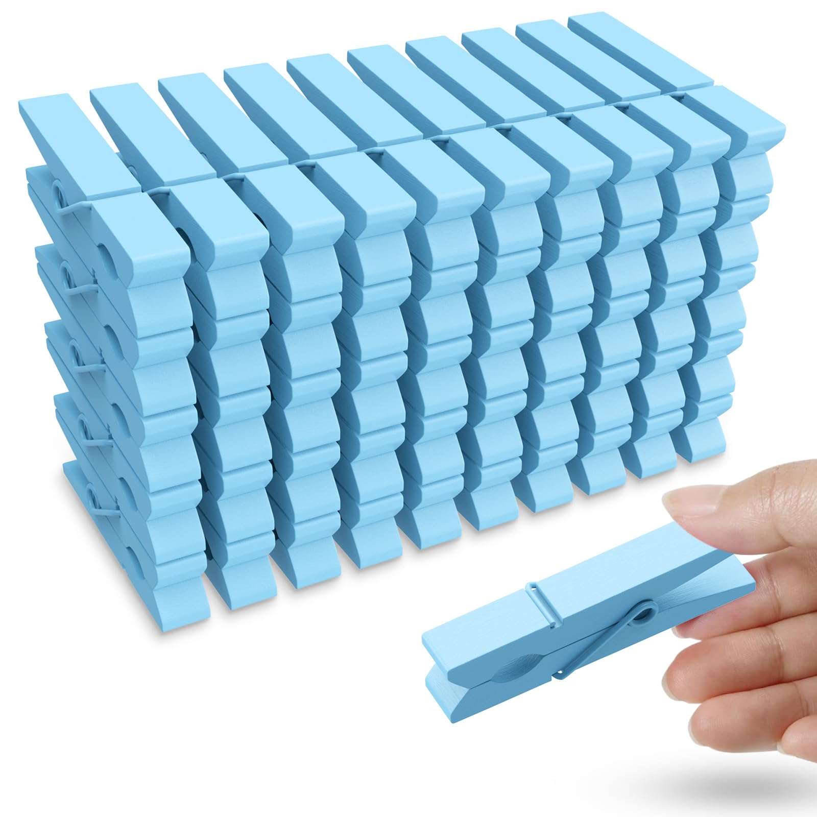 50Pcs Colored Wooden Clothespins, 2.9Inch Blue Clothes Pins For Clip Pictures Photos Decorative, Small Colorful Wood Decoration
