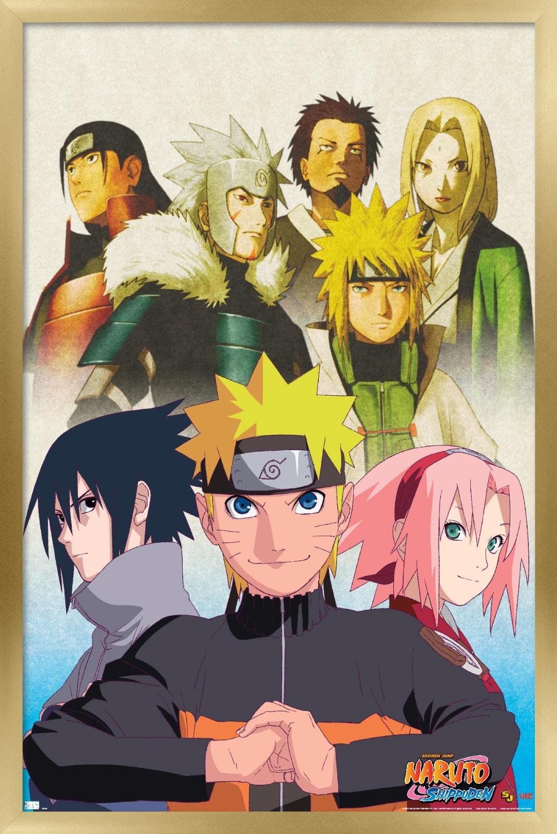 Trends International Naruto Shippuden - Key Art Wall Poster, 22.375'' X 34'', Gold Framed Version