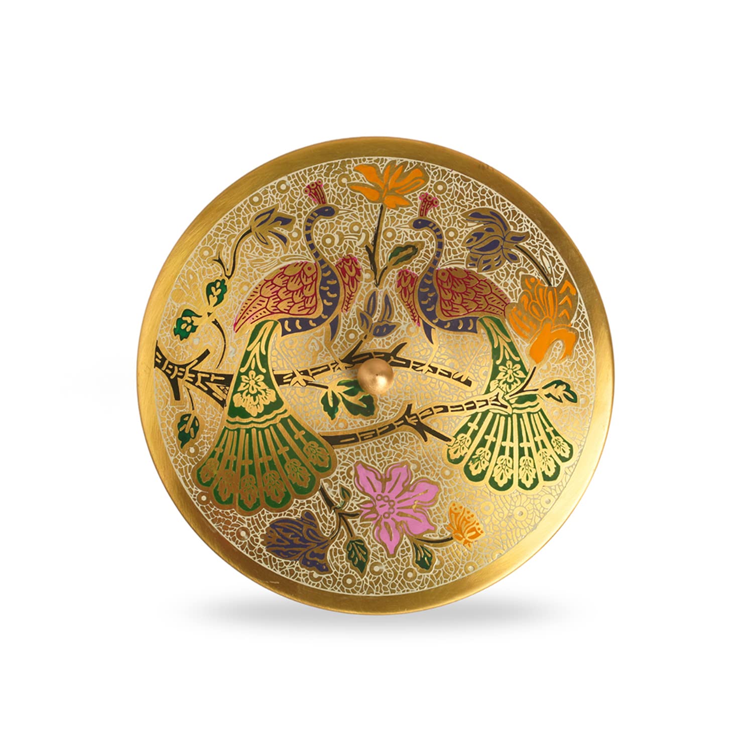 ExclusiveLane Peacock Hand-Etched Brass Masala Box For Kitchen Spice Box With Spoon (Brass, 7 Containers, 110 ML) | Handpainte