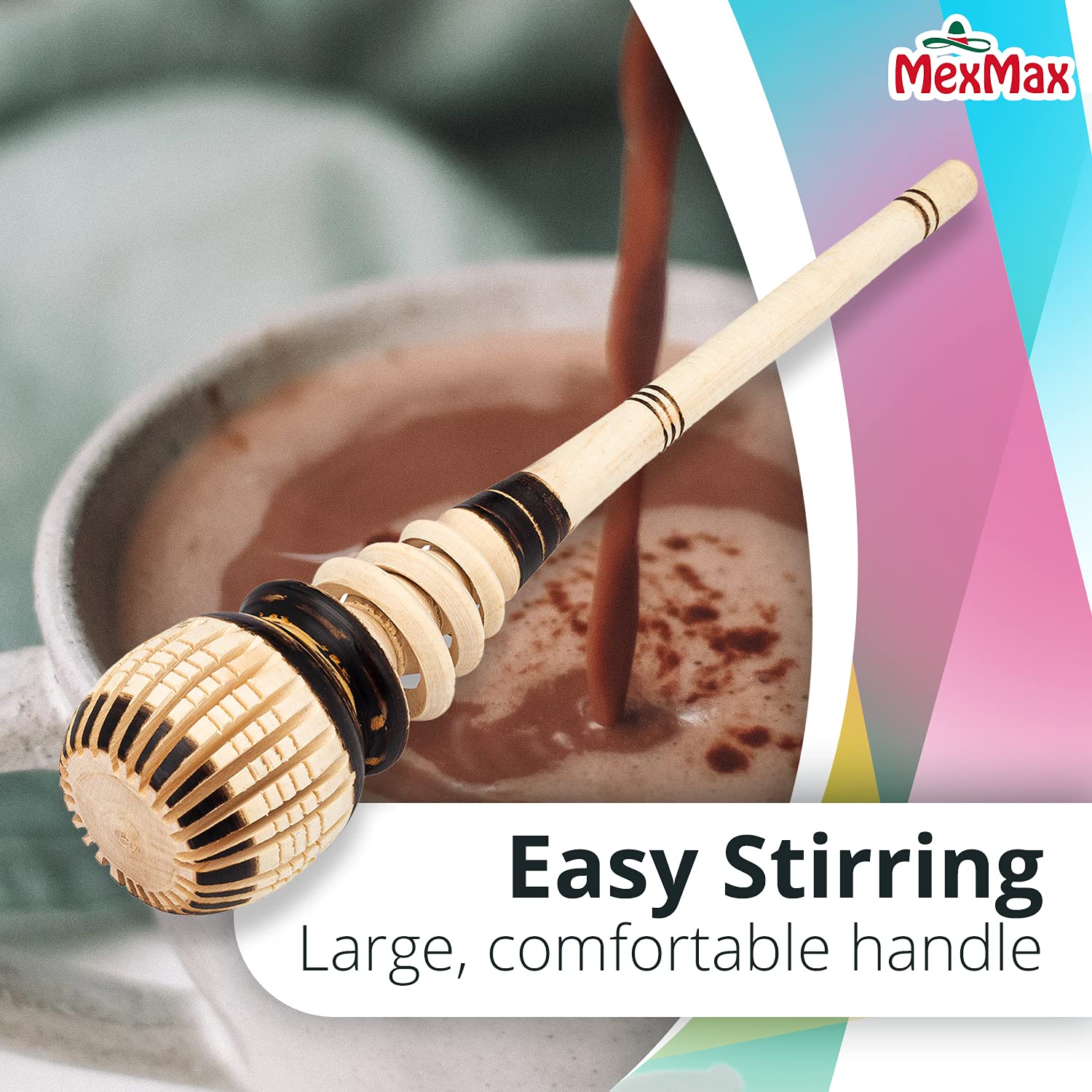 Champs Artisanal Mexican Molinillo 12.5-Inch | Mexican Hot Chocolate Mixer | Molinillo De Chocolate De Madera | Wood Stirrer Whi