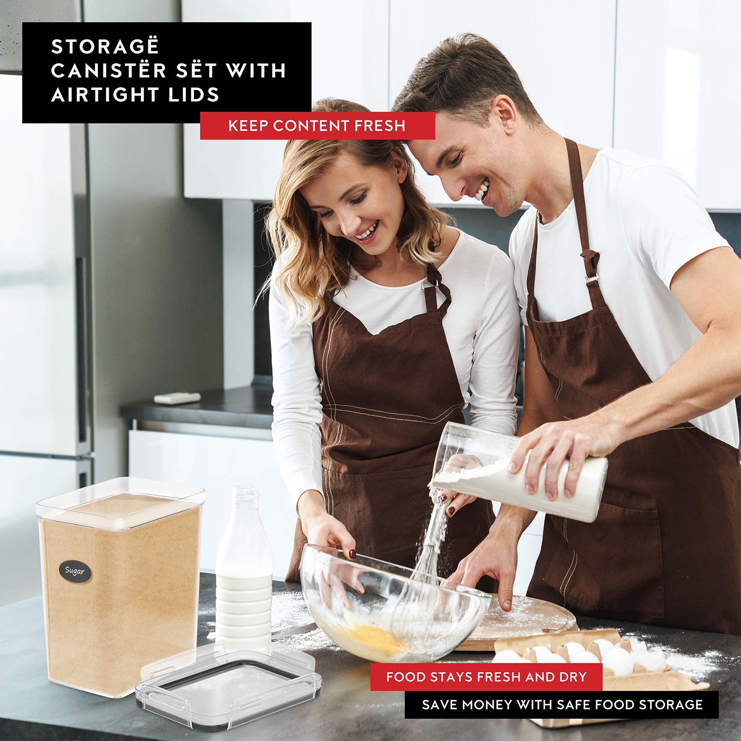 Dwllza Kitchen Extra Large Flour And Sugar Containers - 2 Pc Airtight Food Storage Containers For Pantry Organization And Storag