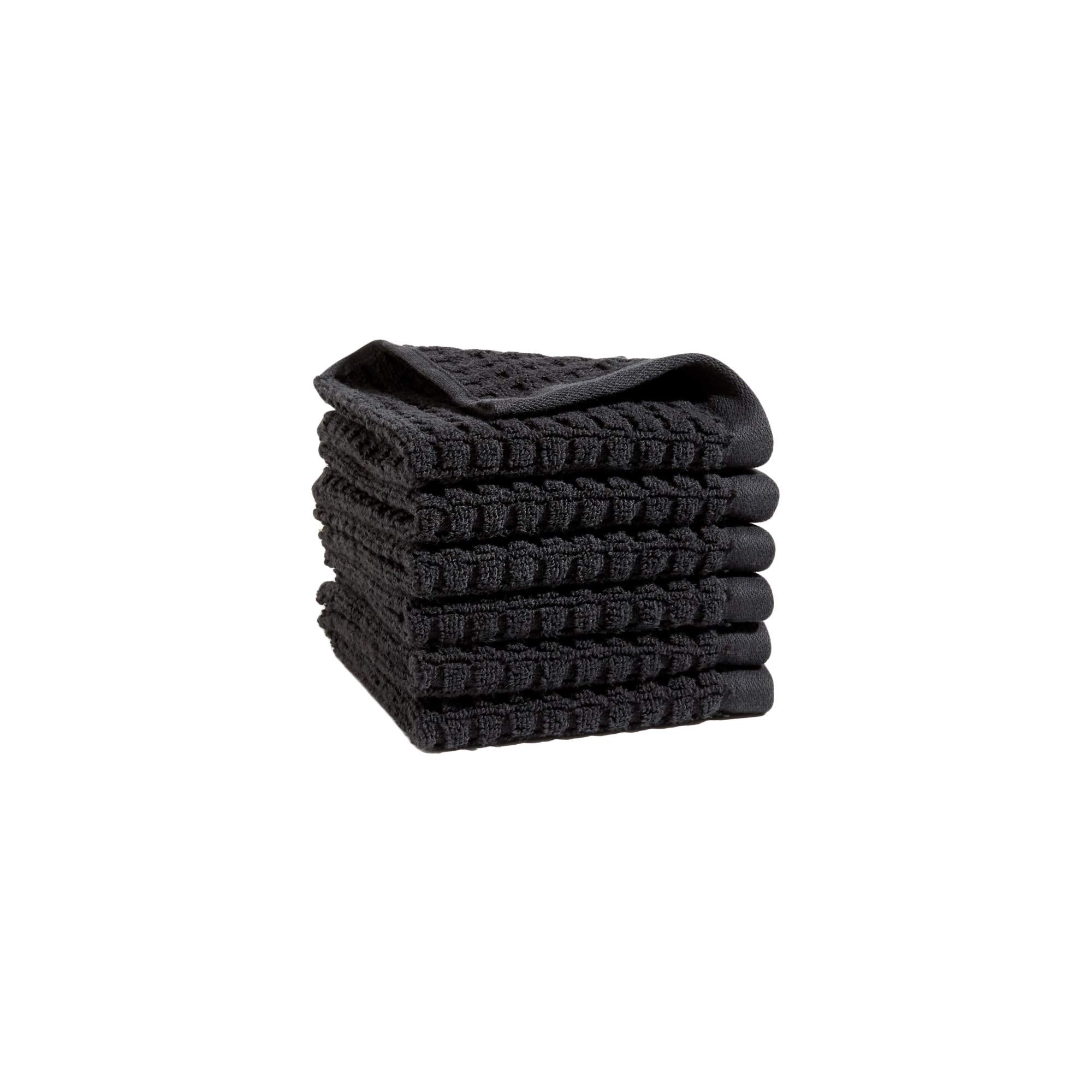 Dkny Quick Dry 100% Cotton Towels, 6 Pack Washcloths - 12 X12, Black