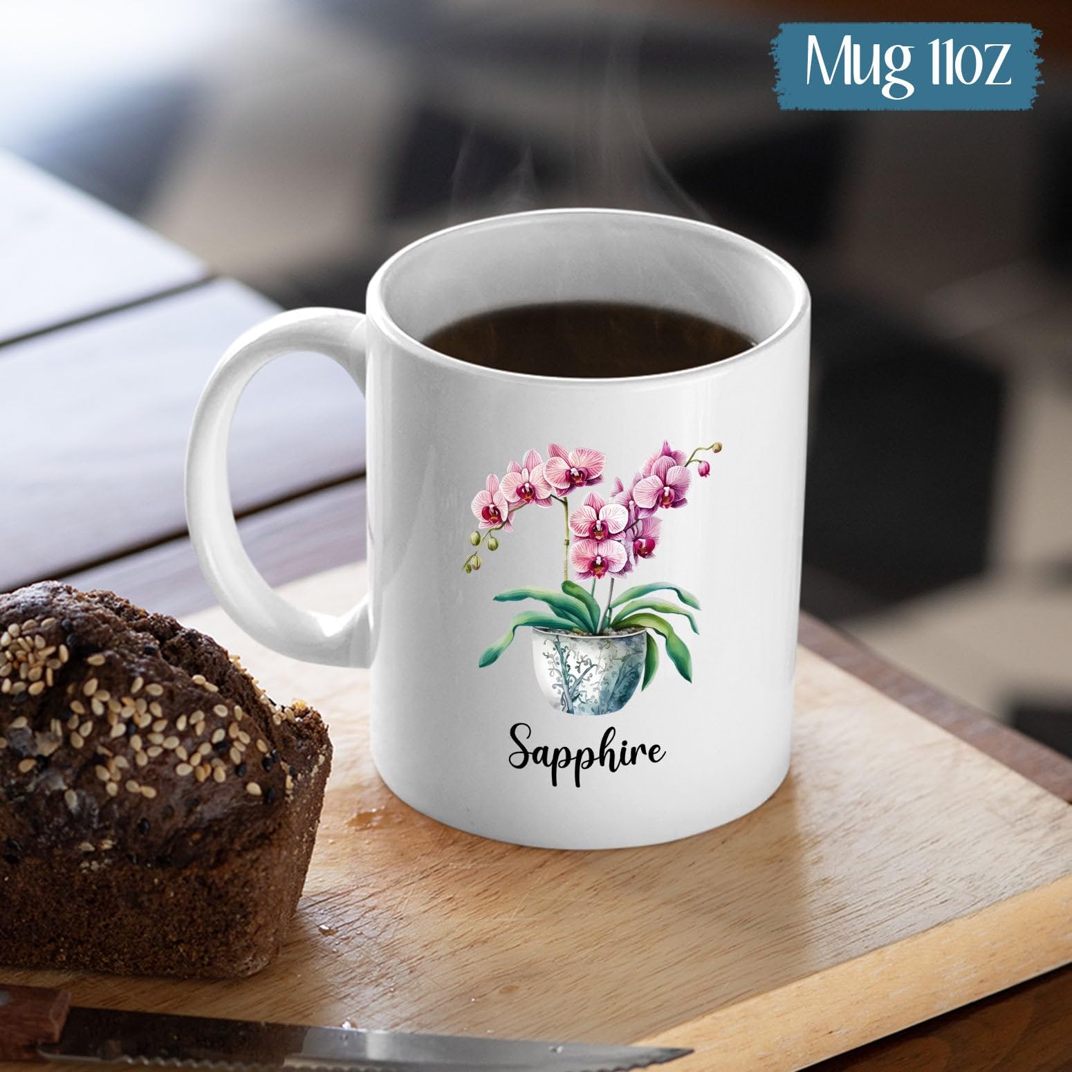 Personalized Phalaenopsis Orchids Coffee Mug Gift, Custom Phalaenopsis Orchids Ceramic Mug, Floral Lover Tea Mug, Customized Nam