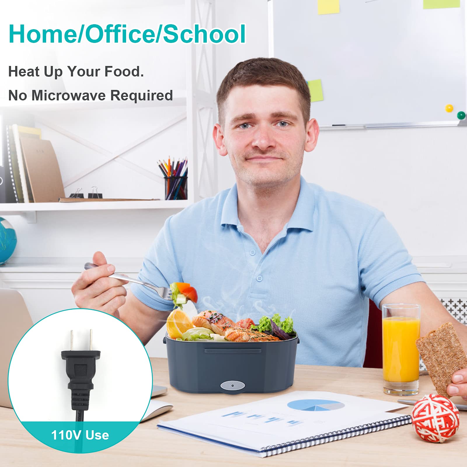 Samshow Electric Heating Lunch Box For Car Truck And Home Work Adults Electric Lunch Box - Leak Proof, Removable 304 Stainless S