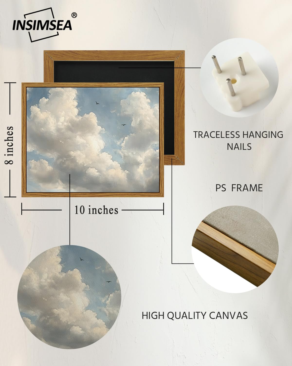 Insimsea Framed Wall Art For Living Room Cloud Canvas Art Wall Decor Bedroom Cloudy Artwork Retro Oil Paintings Pictures Prints
