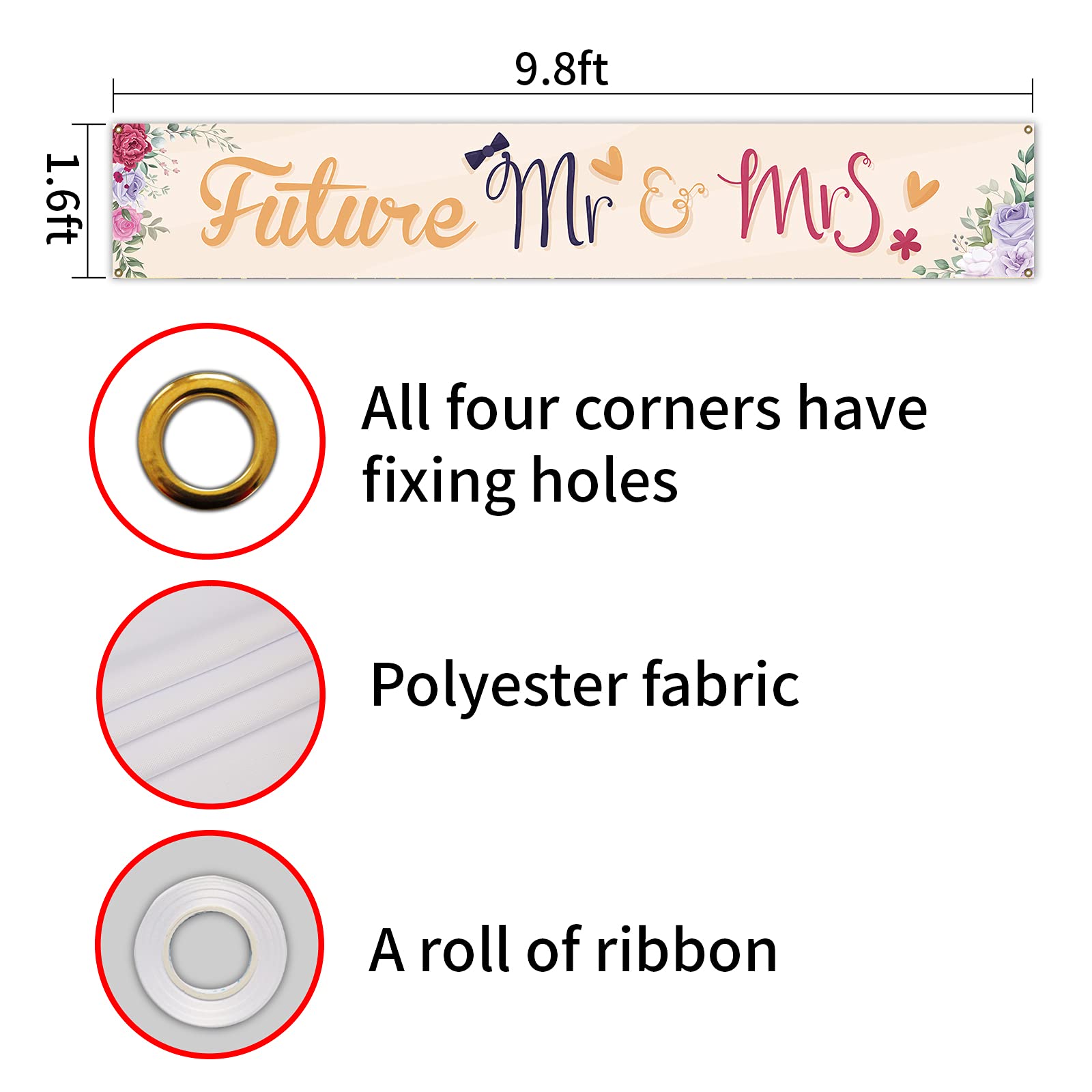 Future Mr & Mrs Large Banner Sign,Decorations Supplies For Engagement Bridal Shower Bride And Groom Party,Bachelorette Party Dec