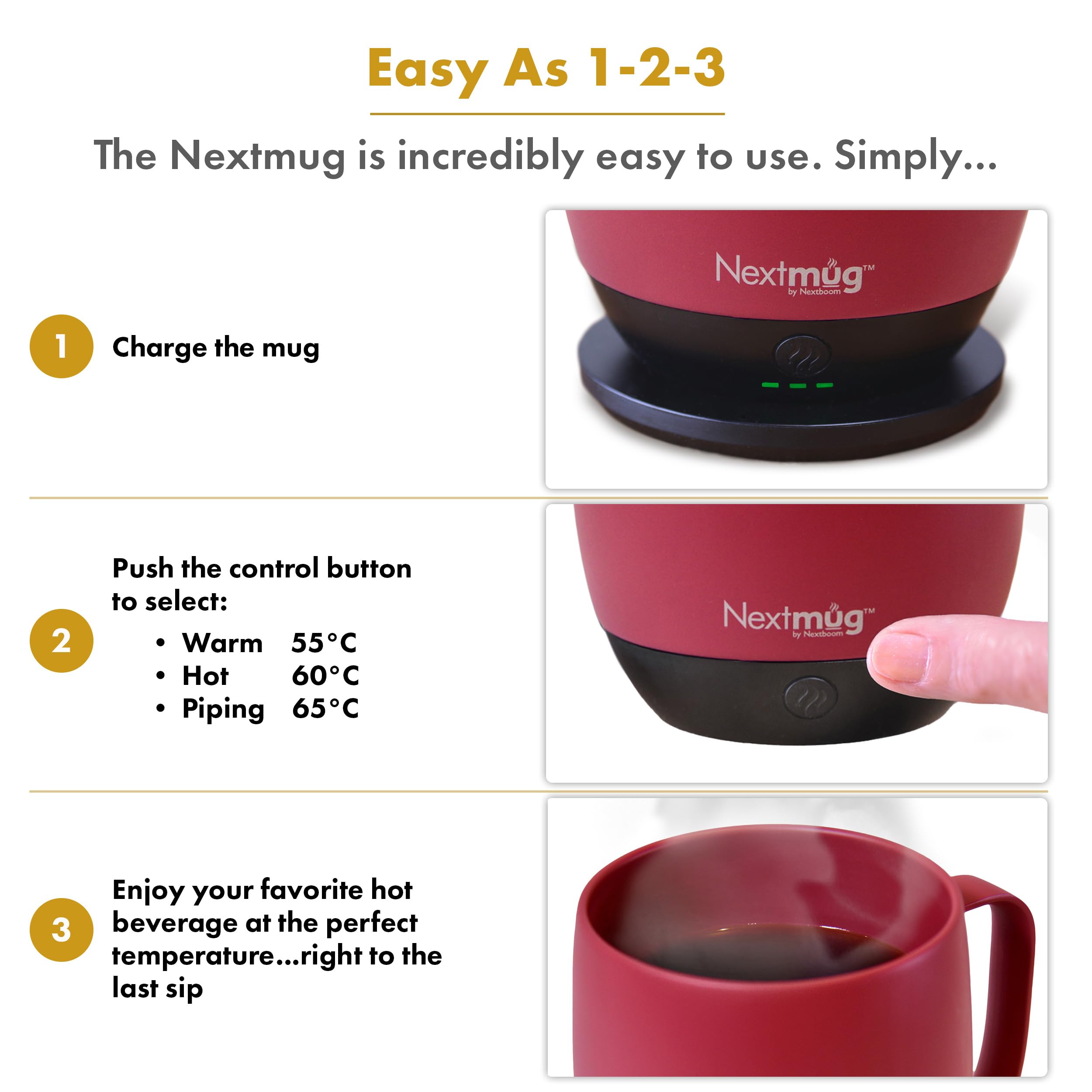 Nextmug - Temperature-Controlled  Self-Heating Coffee Mug (Dusty Rose - 14 oz.)