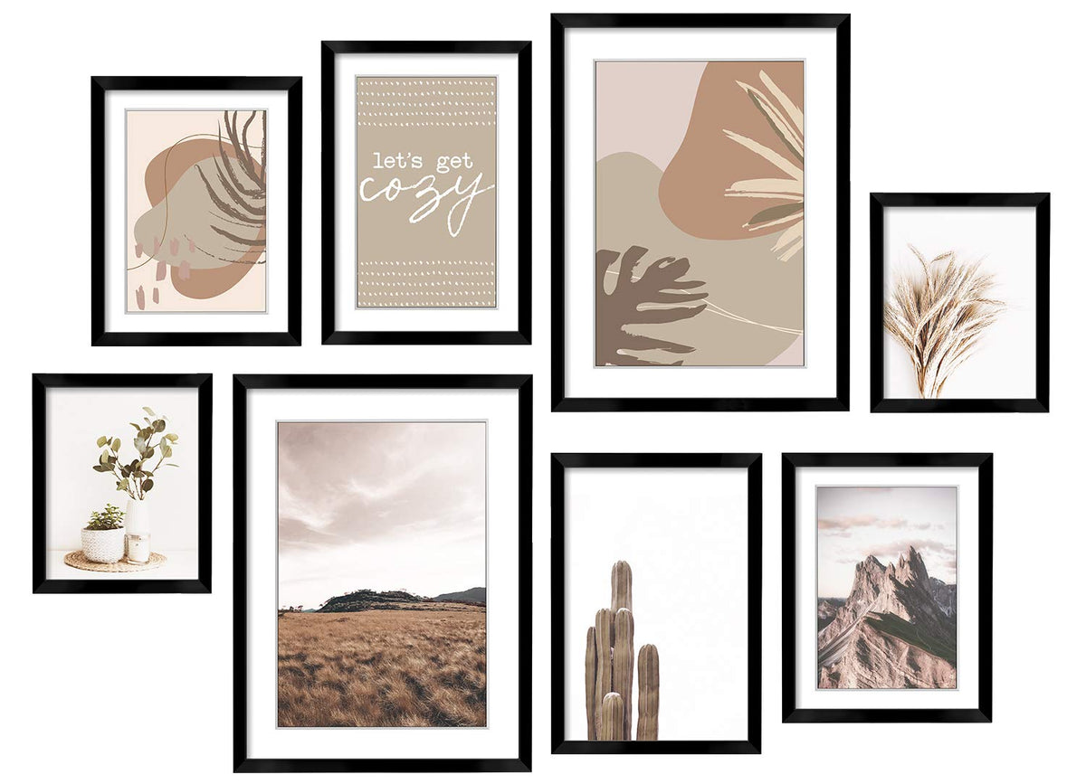 Artbyhannah 8-Pack Black Framed Gallery Wall Art With Neutral Decorative Art Prints, Picture Frames Collage Modern Wall Decor Wi