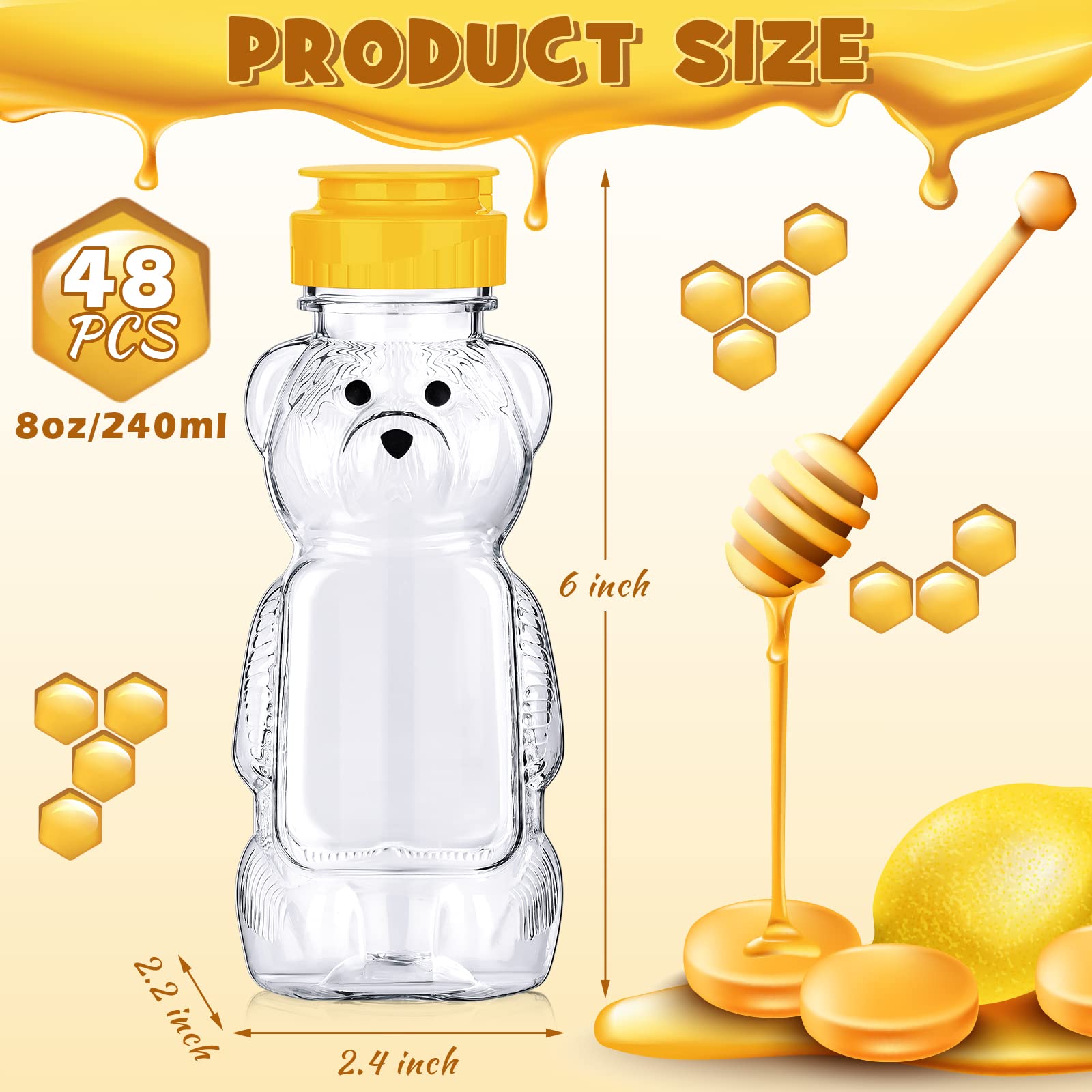 Thenshop 48 Pcs 8Oz Plastic Honey Bear Bottle Empty Honey Squeeze Bottle Bear Shaped Honey Containers Honey Bear Cup Bear Honey