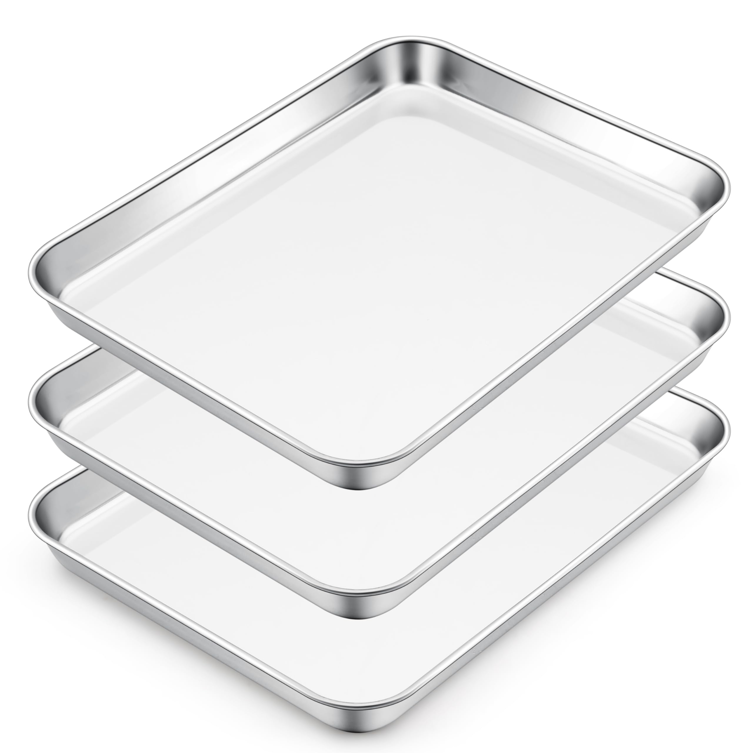E-far Small Baking Sheet Set of 3, 10.5   x8.3    Stainless Steel Cookie Sheets Pans, Compact Non-toxic Metal Toaster Oven Trays