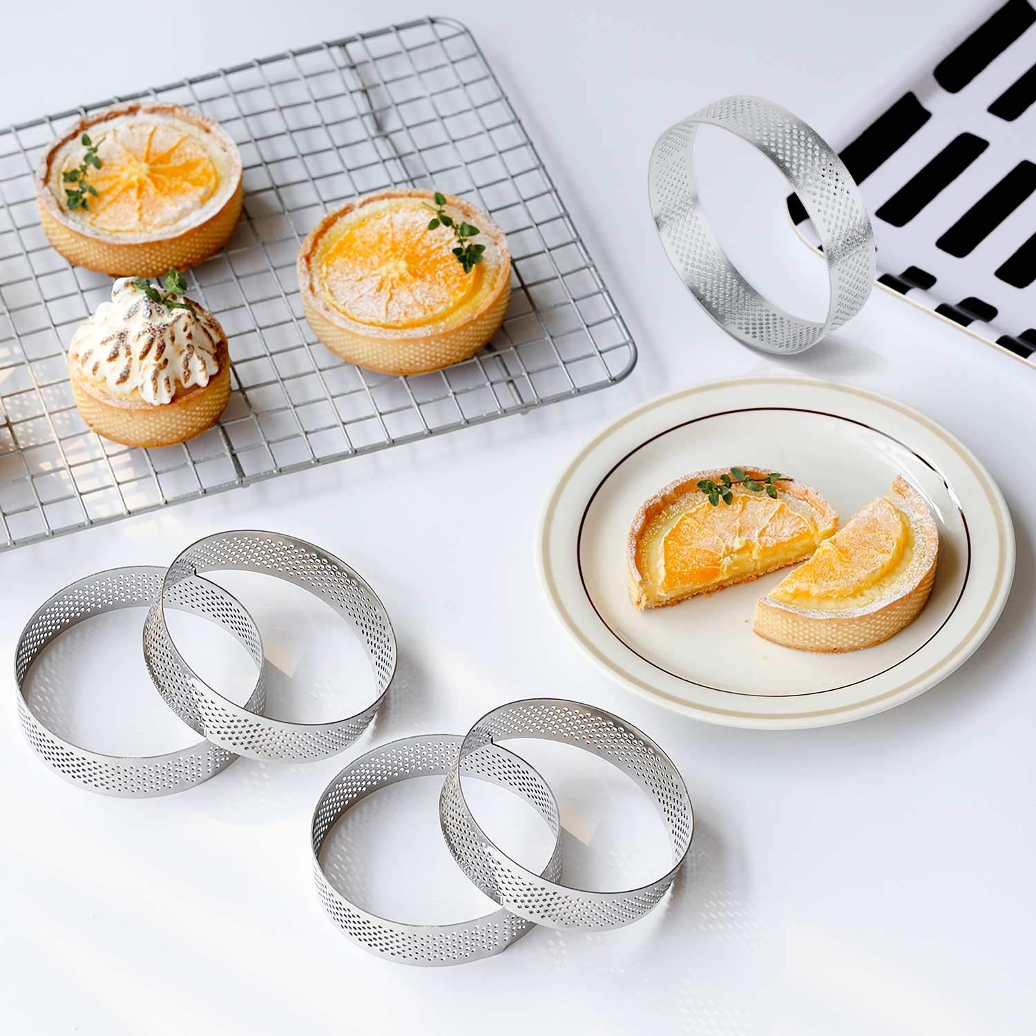 Fangsun Tart Ring, Perforated Tart Rings For Baking, Stainless Steel Nonstick Round Cake Ring, Metal Pastry Mold For French Dess