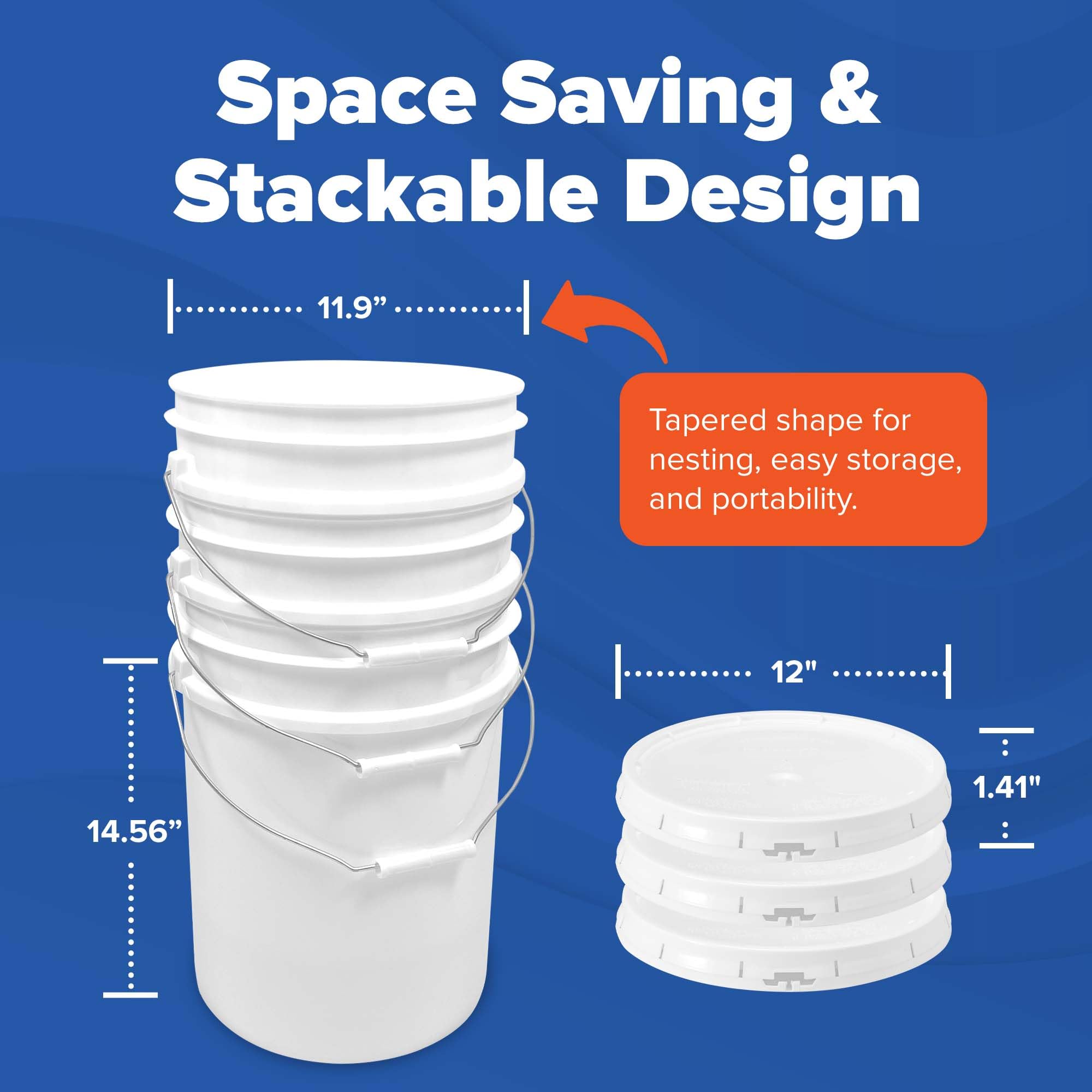 5 Gallon White Bucket & Lid - Set of 6 - Made in The USA - Durable 90 Mil All Purpose Pail - Food Grade - Contains No BPA Plastic (5 Gal. w/Lids - 6pk)