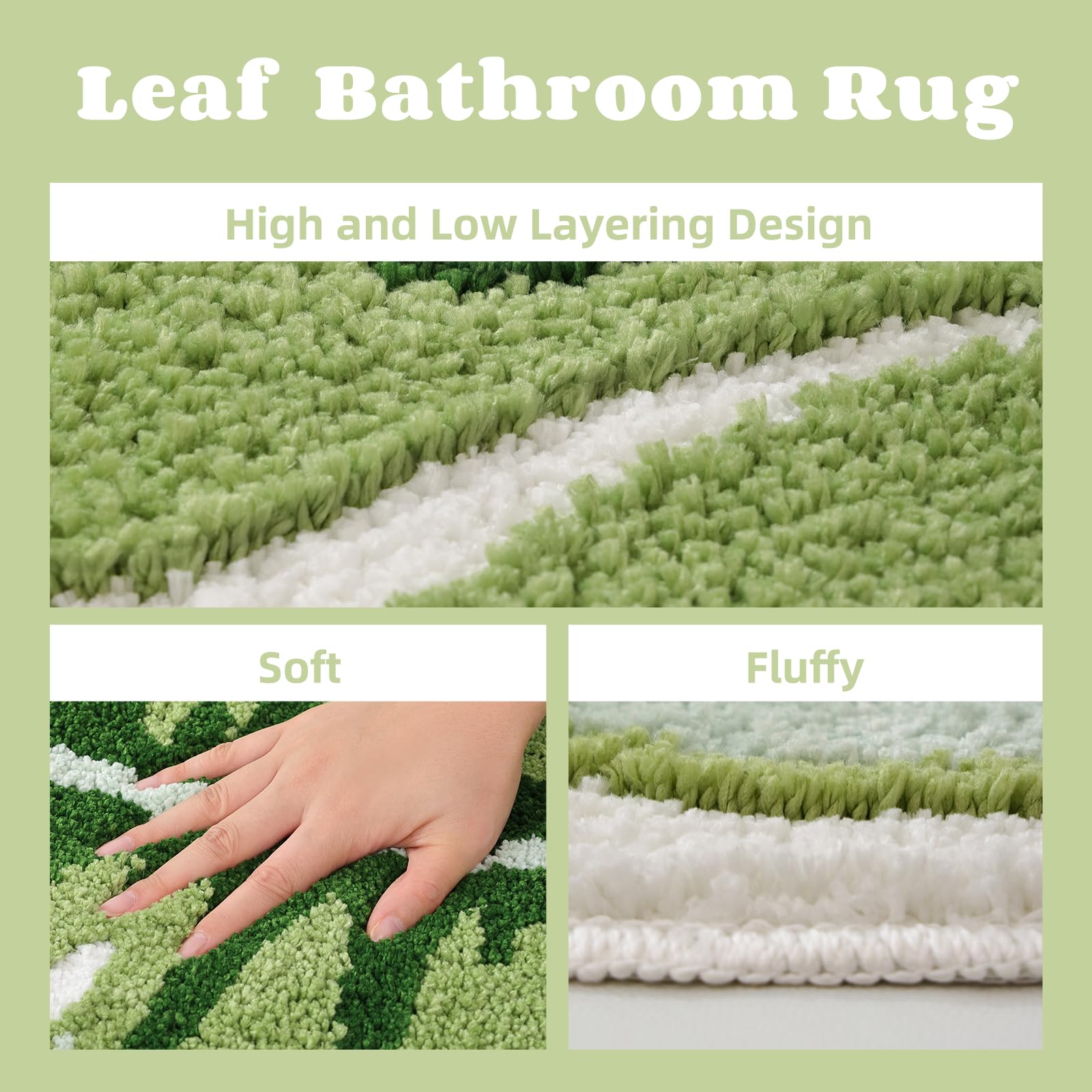 Panstar Green Leaf Bath Mat, Large Banana Leaf Plant Bathroom Runner Rug Non Slip Absorbent Cute Palm Shaped Bathtub Rug Bathroo