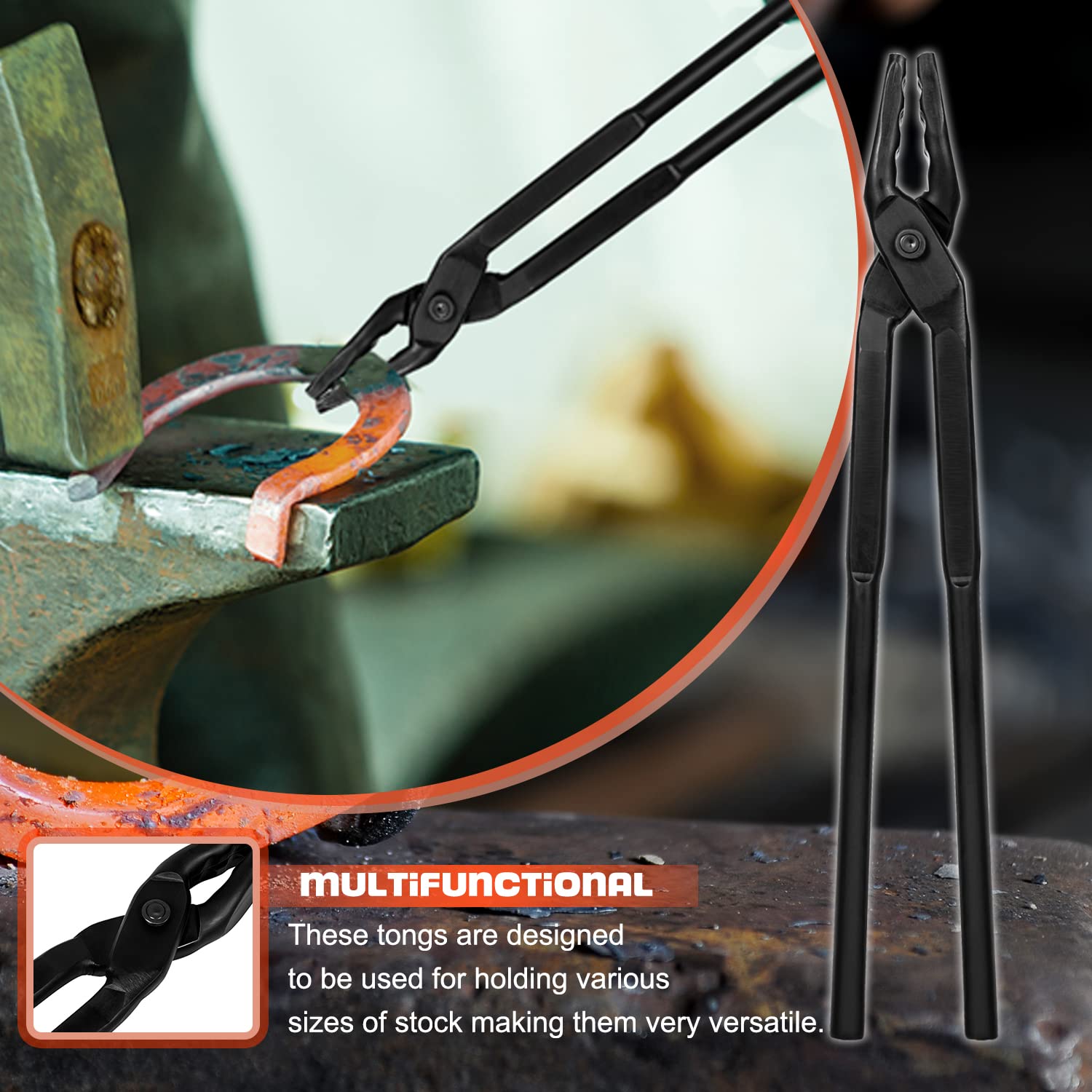 Blacksmith Tongs Wolf Jaw Blacksmithing Tool For Beginner & Professional Blacksmiths Bladesmiths & Craftsmen (15 In)