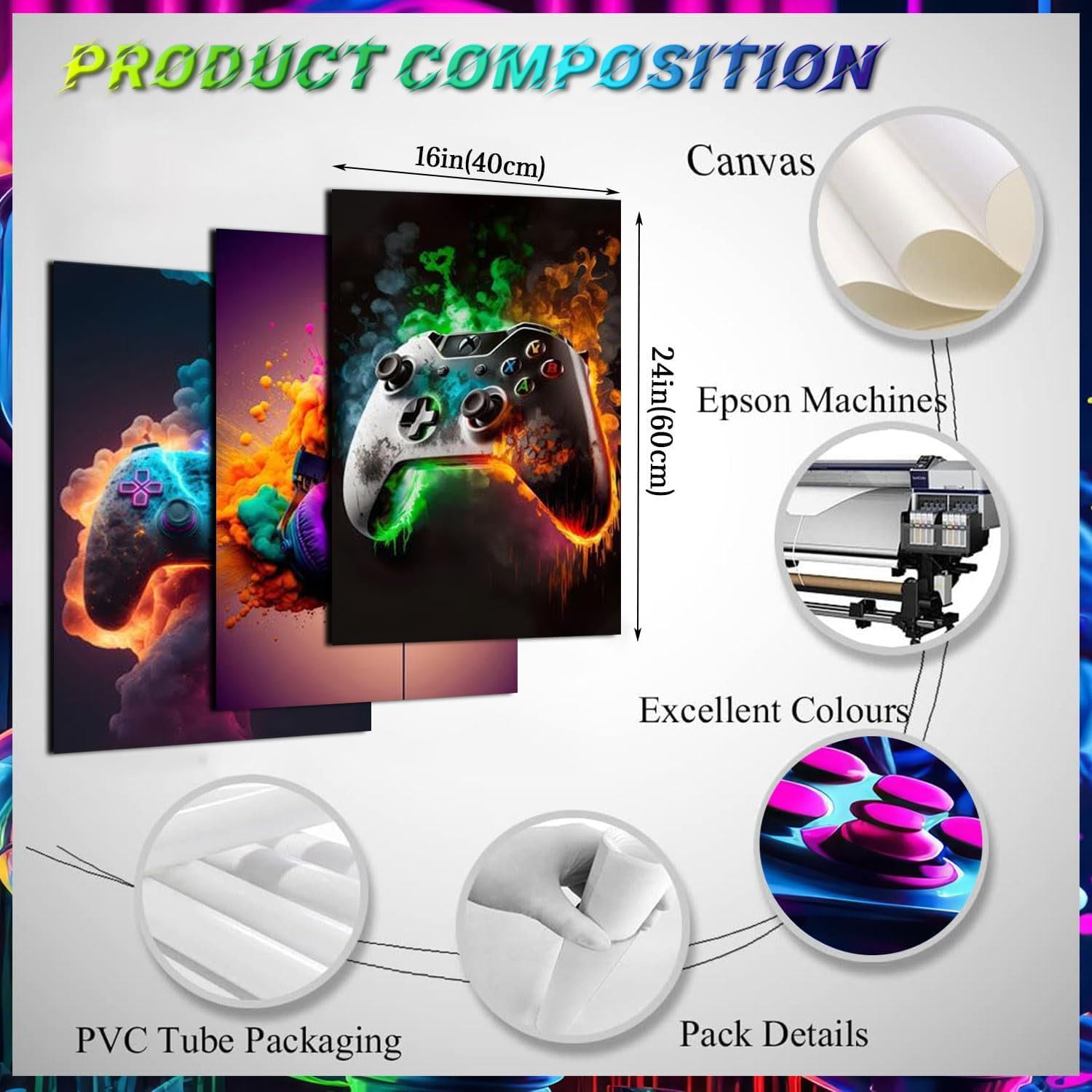 Bgfce Gaming Room Decor Wall Art, Video Gaming Theme Decor Gaming Room Wall Art, Gaming Canvas Posters For Teen Boys Room Unfram