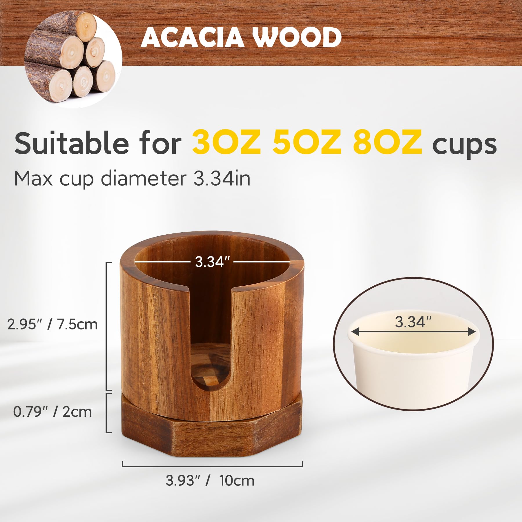 Nnewvante Cup Dispenser, 5-8Oz Bathroom Cup Holder, Acacia Wood Coffee Cup Dispenser, Dual-Purpose Paper Cup Holder & Anti-Spill