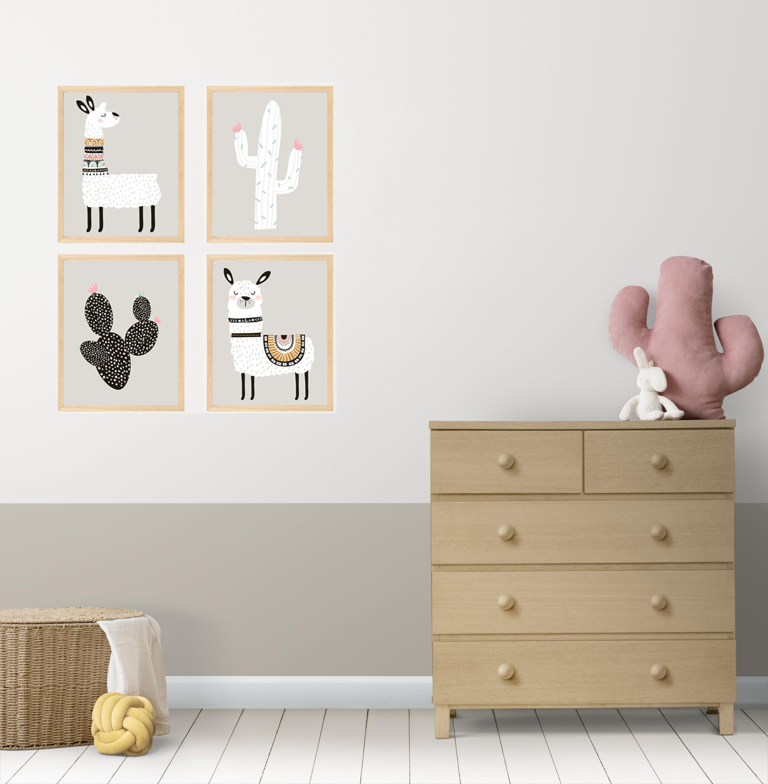 Llama Wall Decor Art Posters - Set Of 4 11 X 14 '' Professional Grade Prints (Llama & Cactus) For Gifts, Baby Room, Boy Or Girl