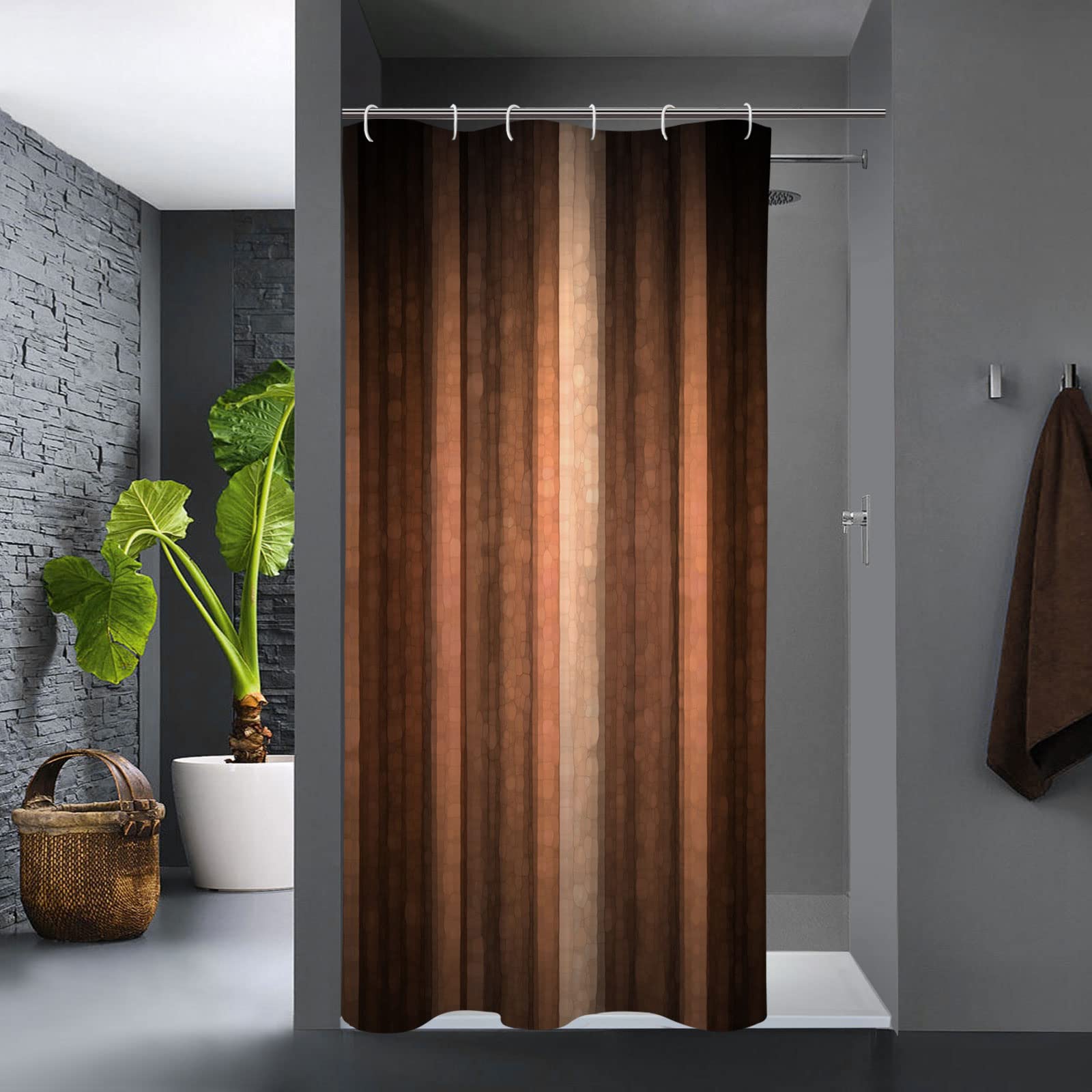 Gibelle Small Stall Shower Curtain 36 X 72, Half Narrow Brown Fabric Shower Curtain Set With Hooks, Cool Glass Texture And Vinta