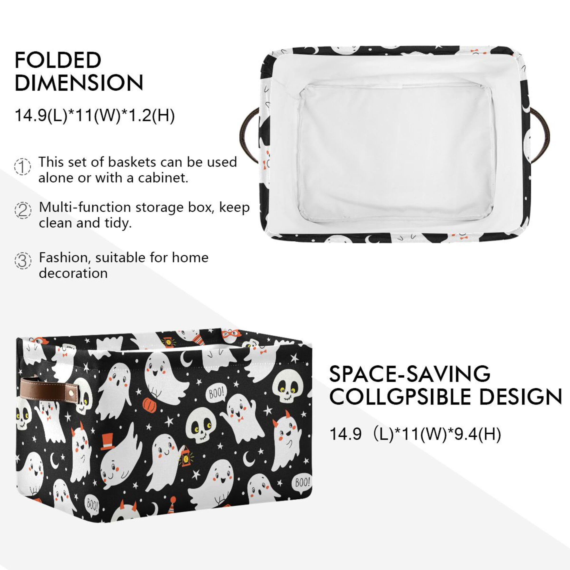 Xigua Halloween Decorations Ghost Storage Basket Collapsible Toy Storage Bins Waterproof Canvas Storage Basket With Leather Hand