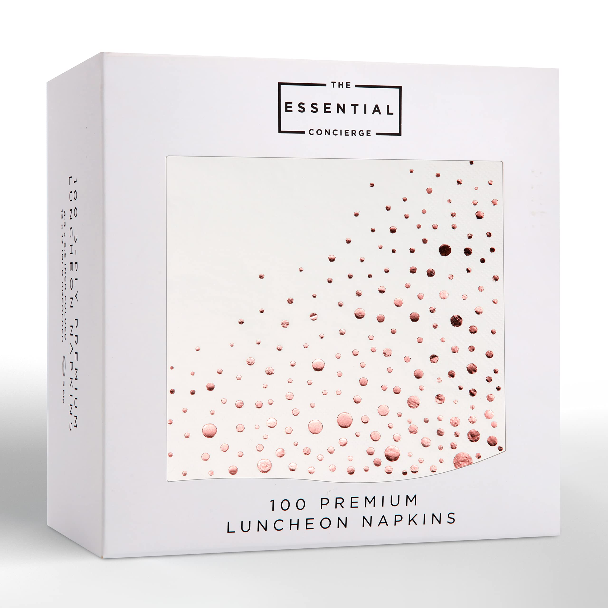 Stylish Rose Gold Napkins, 100 Pack Of Disposable Rose Gold Napkins For Party, 6.5 X 6.5 Inch White And Rose Gold Luncheon Napki