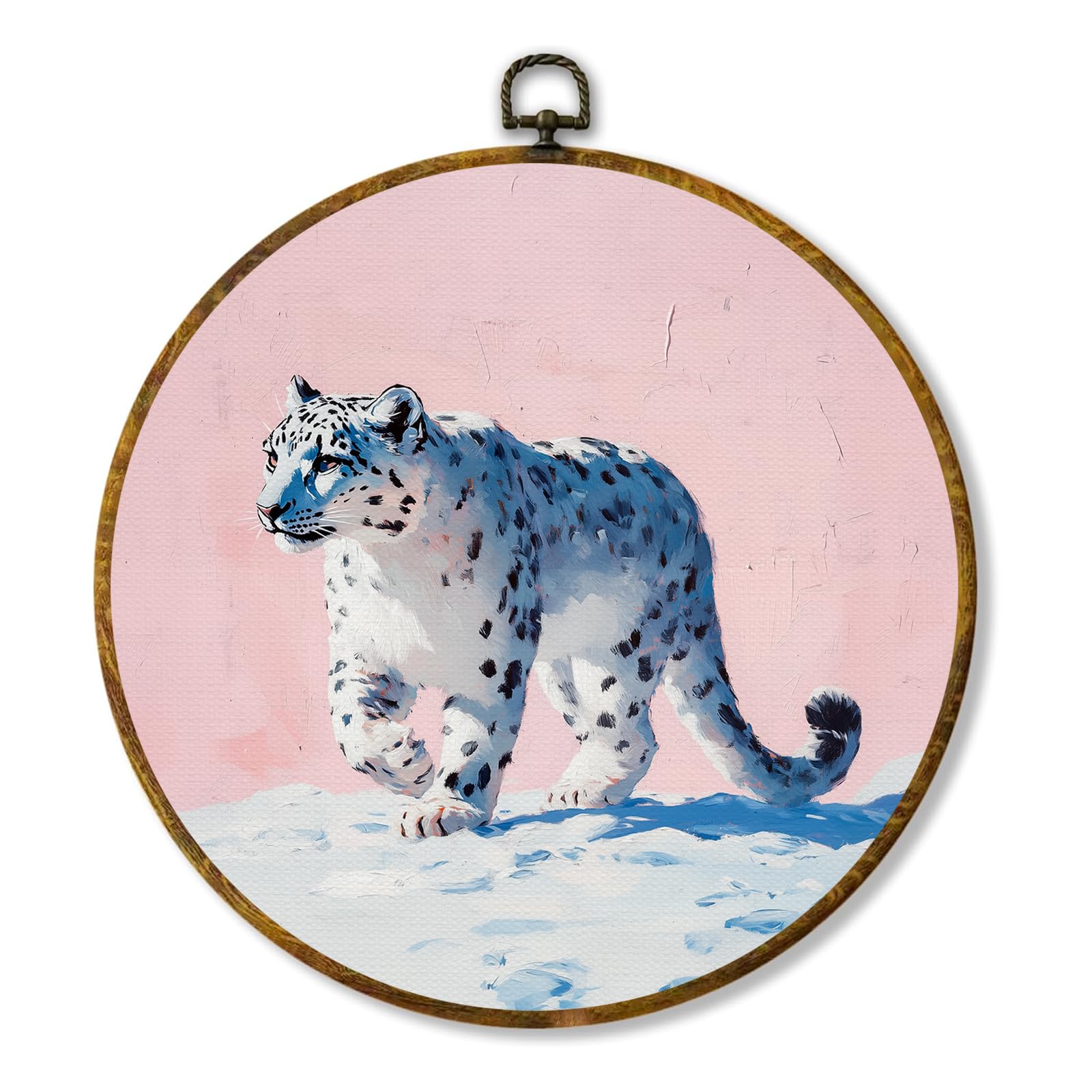 zewepri Snow Leopard Wall Art - Quirky Round Canvas, Animal Lover Gift, 10  10 Inch Decorative Wall Art for Kids Room, Bathroom,