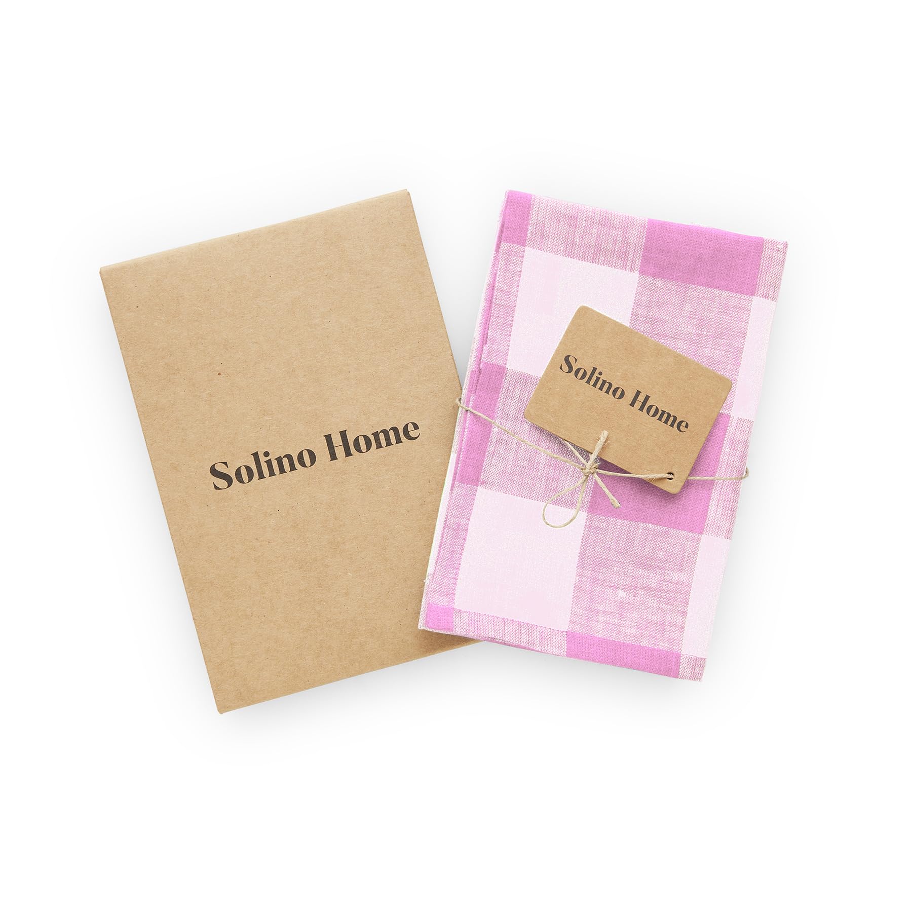 Solino Home Linen Kitchen Towels Set Of 2 - Pink Begonia 17 X 26 Inch - 100% Pure Linen Buffalo Check Kitchen/Tea Towels - Machi