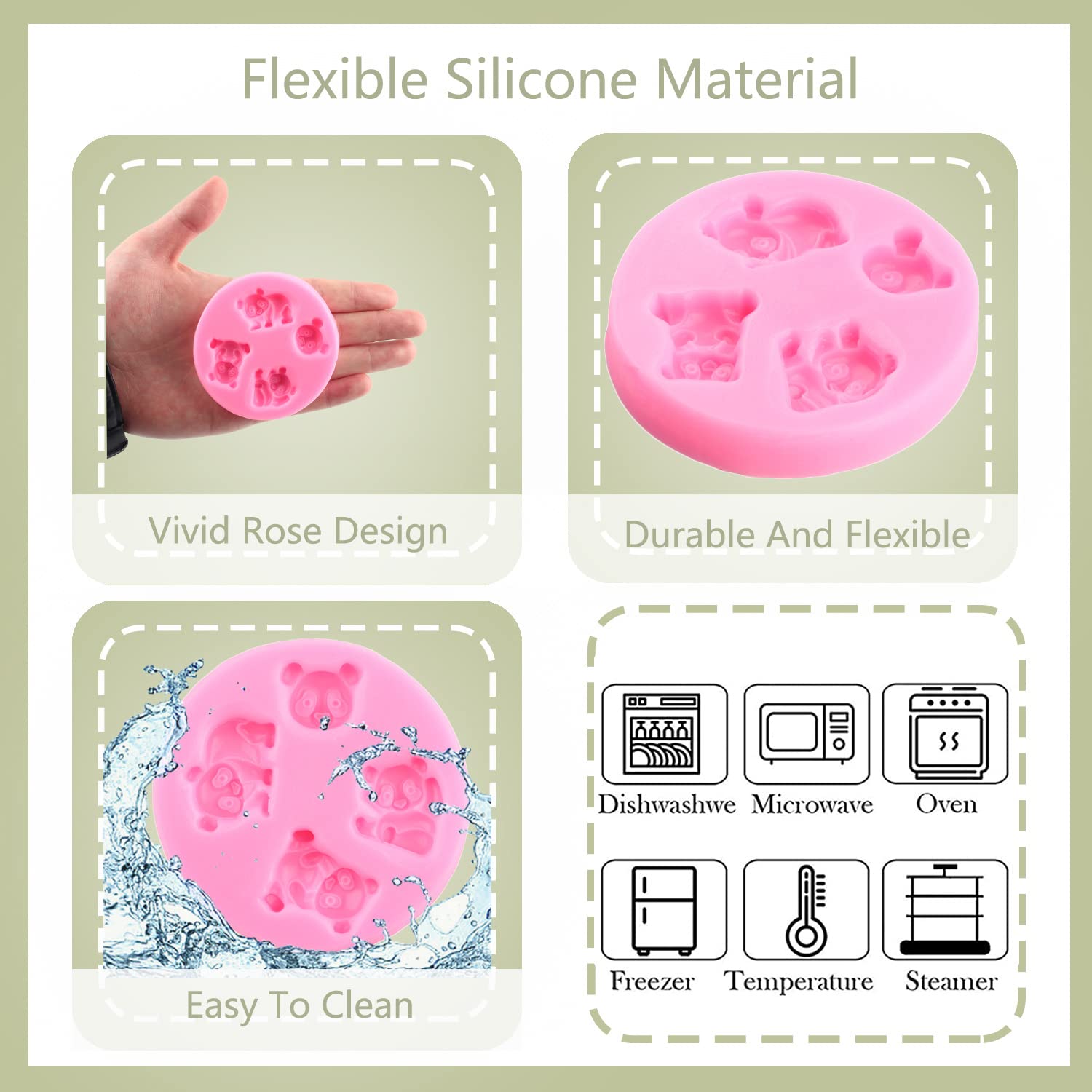 Zixiang Elephant Bear Panda Cat Silicone Fondant Molds For Chocolate Candy Resin Sugar Gum Paste Cake Decorating Set Of 4