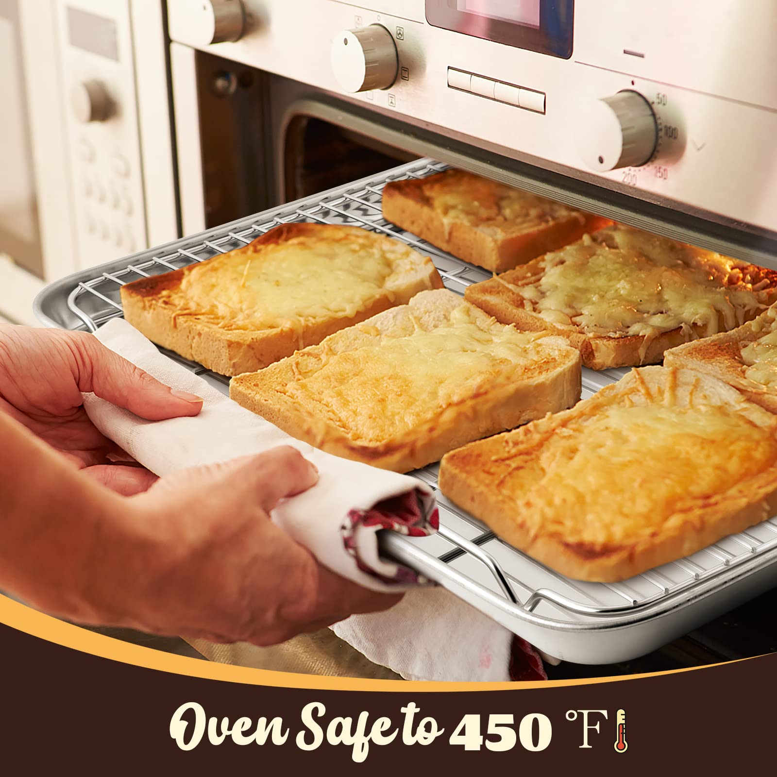 E-Far Cookie Sheet With Rack Set, Half Sheet Baking Pan For Oven Cooking, 18   X13    Stainless Steel Rimmed Tray With Wire Cool