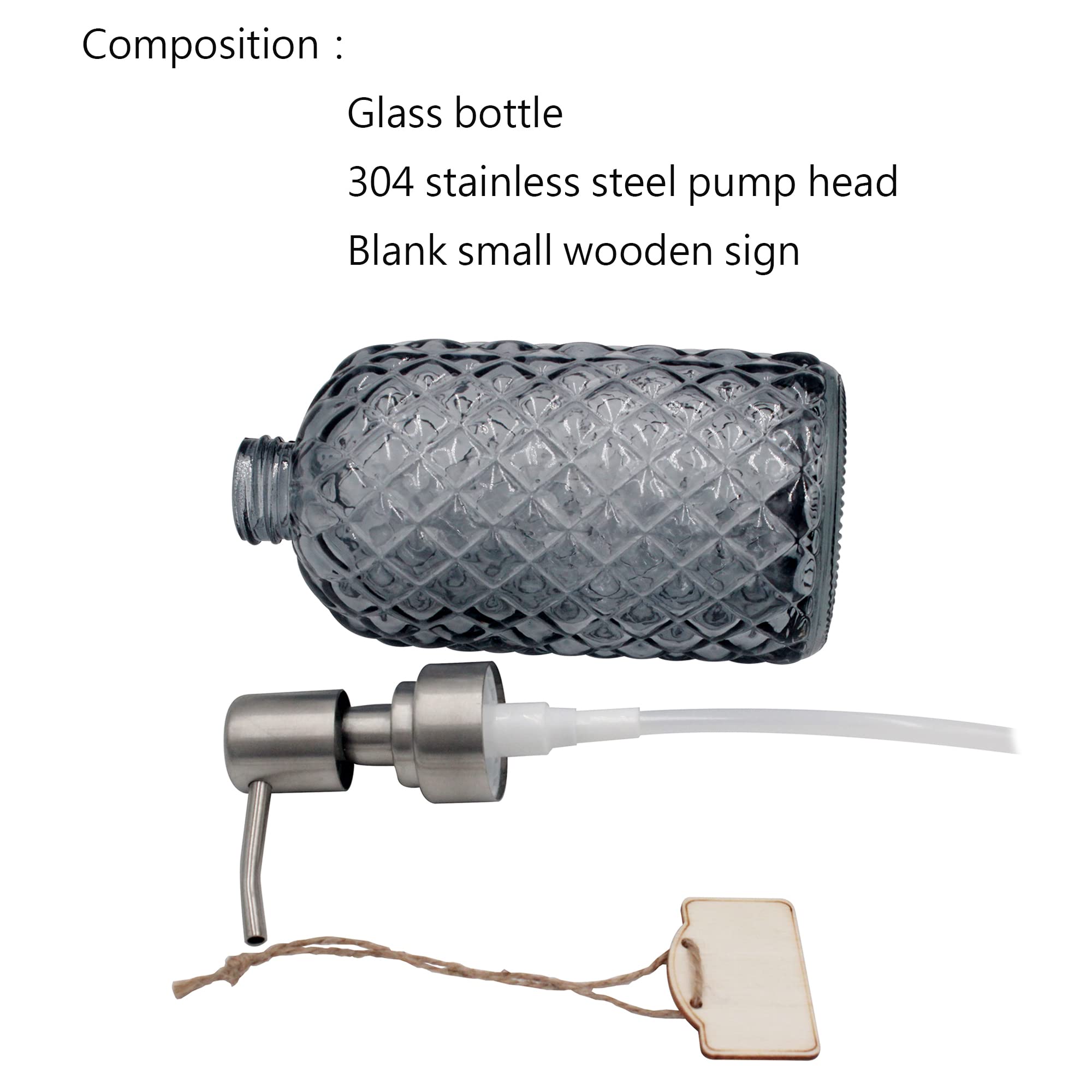 16 Oz Soap Dispenser with 304 Rustproof Stainless Steel Pump  Kitchen  Bathroom Soap Dispenser  Refillable Liquid Glass Soap Dispenser for Hand Soap  Soap  Lotion. (Grey-2pack)