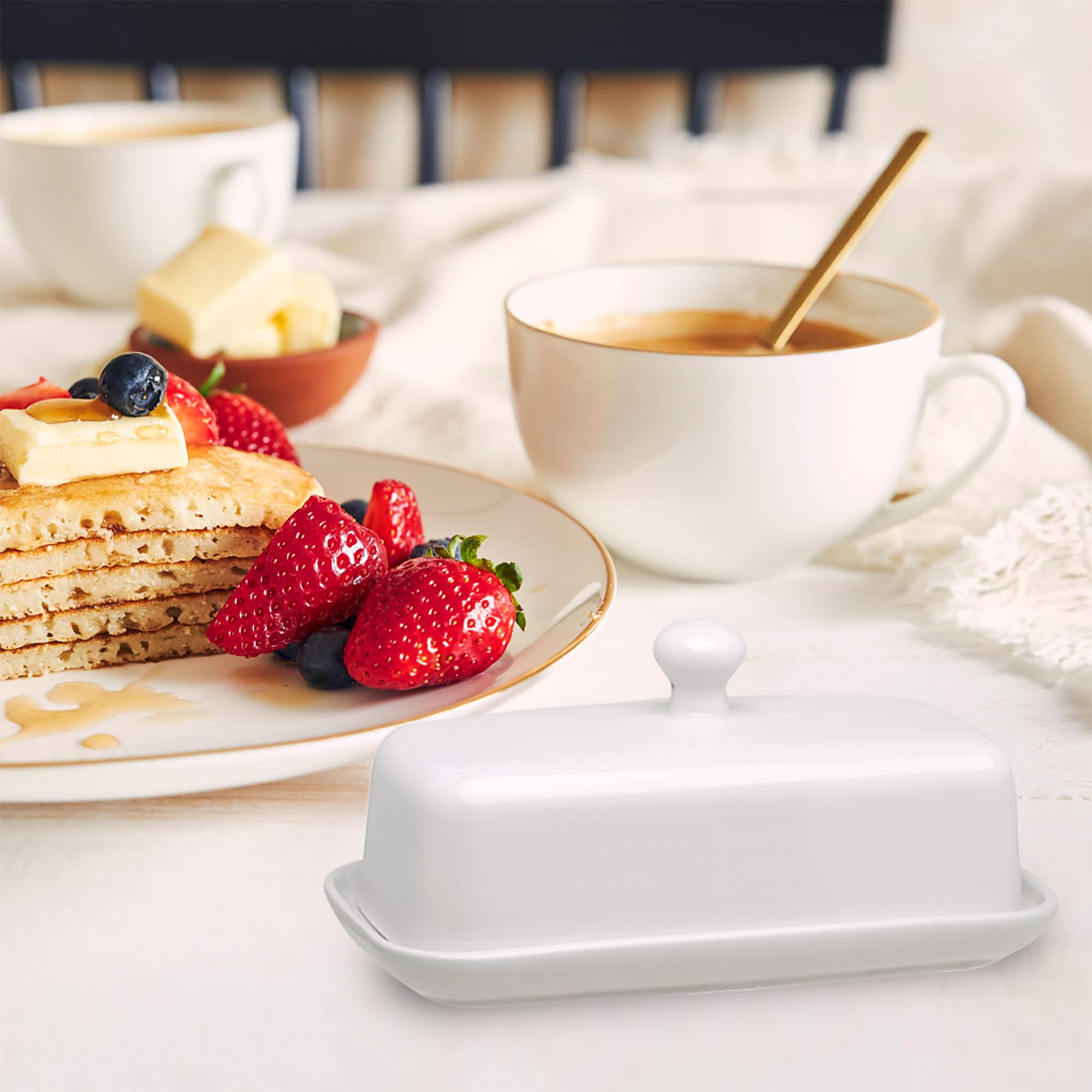 Hic Kitchen Butter Dish With Lid, Fine White Porcelain