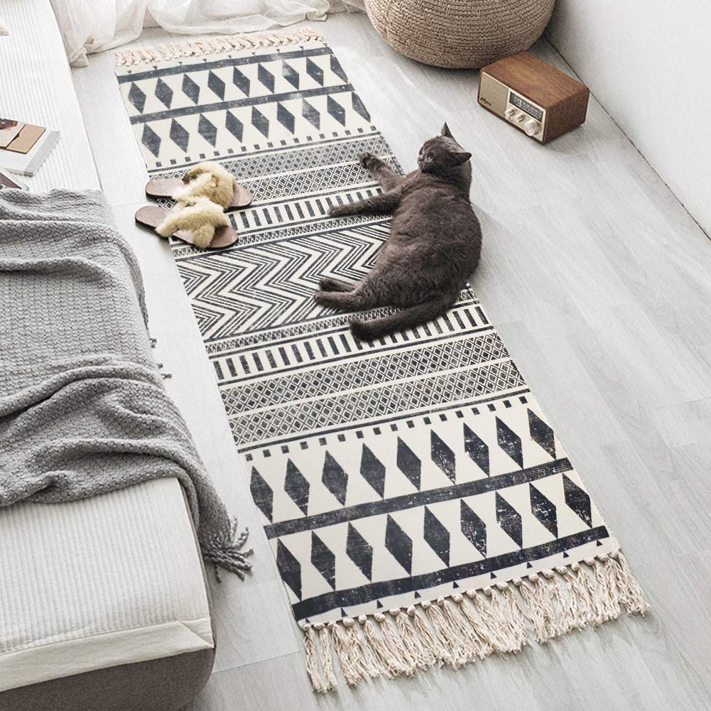 USTIDE Ultra Long Cotton Area Rug with Tassel Hand Woven Printed Rug Kitchen Runner Washable Mat Entryway for Bedroom, Kitchen, 