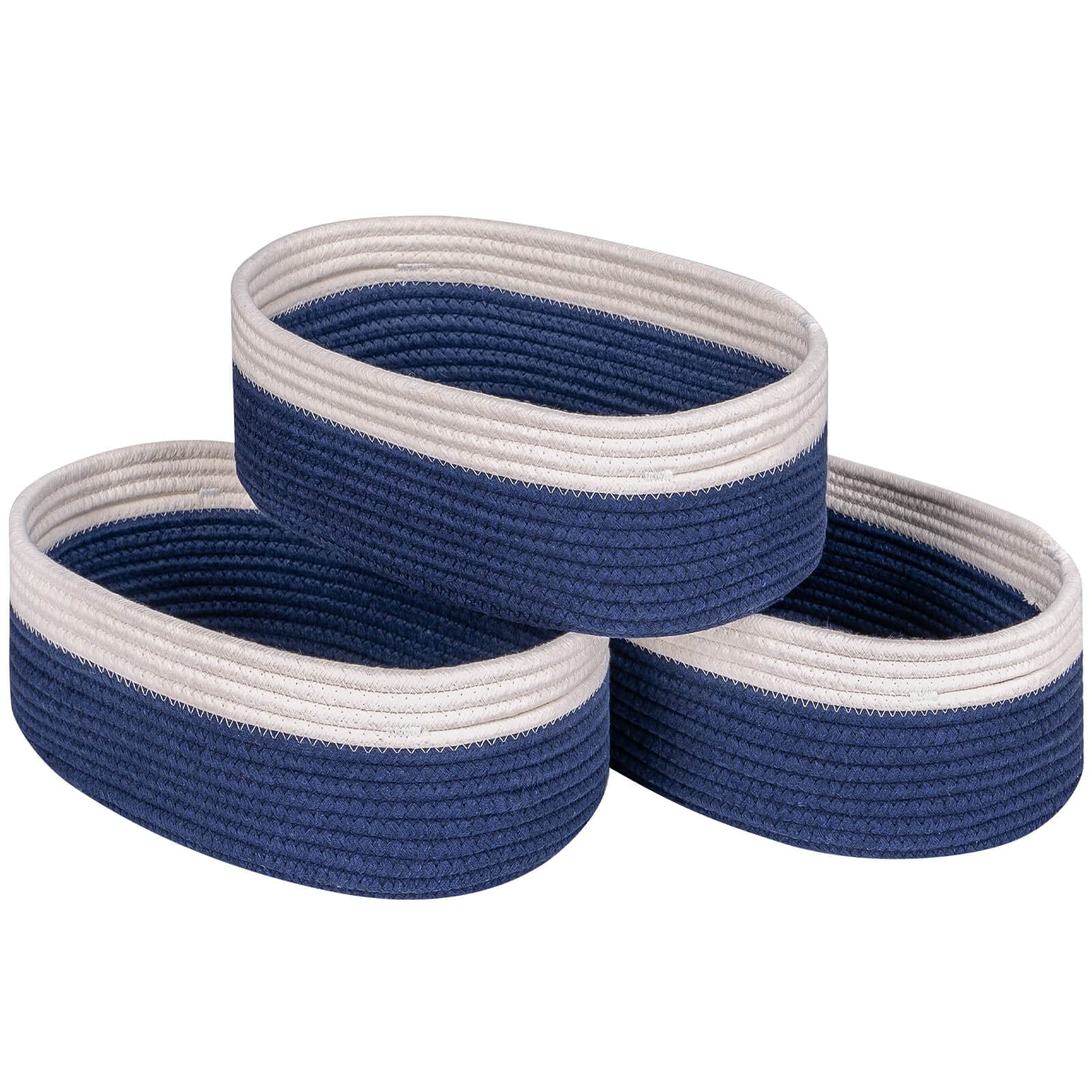 Kriitools Off White&Navy Shelf Basket To Store And Organize Household Items/Baskets&Bins For Daily Storage &Organizing/Woven Rop