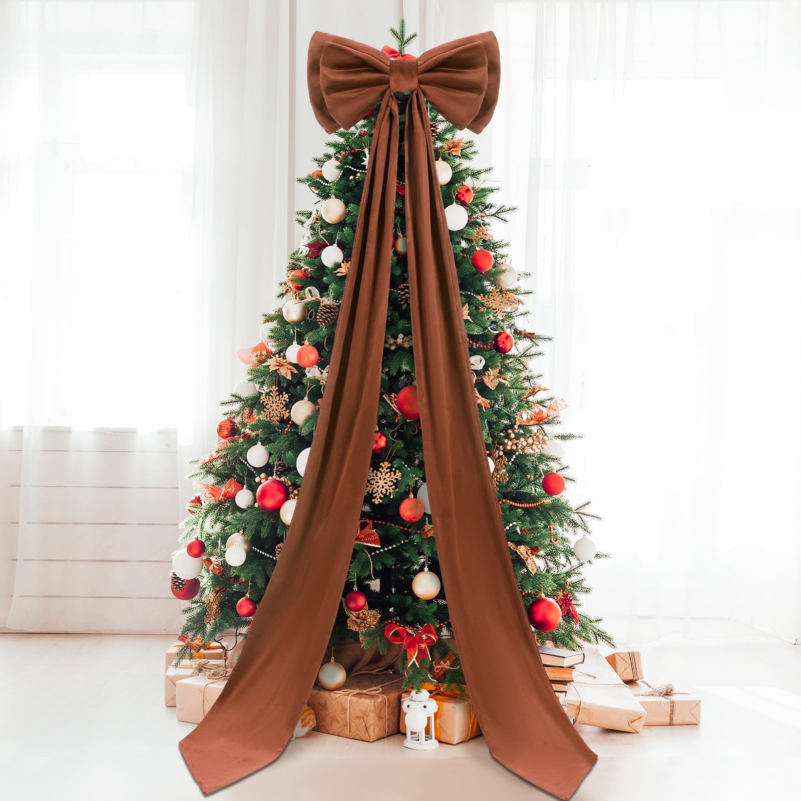 Wavwavw Giant Bow Decor Christmas Tree Topper Decoration Big Bows for Room Wall Backdrop 75x18 Inch Ribbon Tie for Wedding Chris