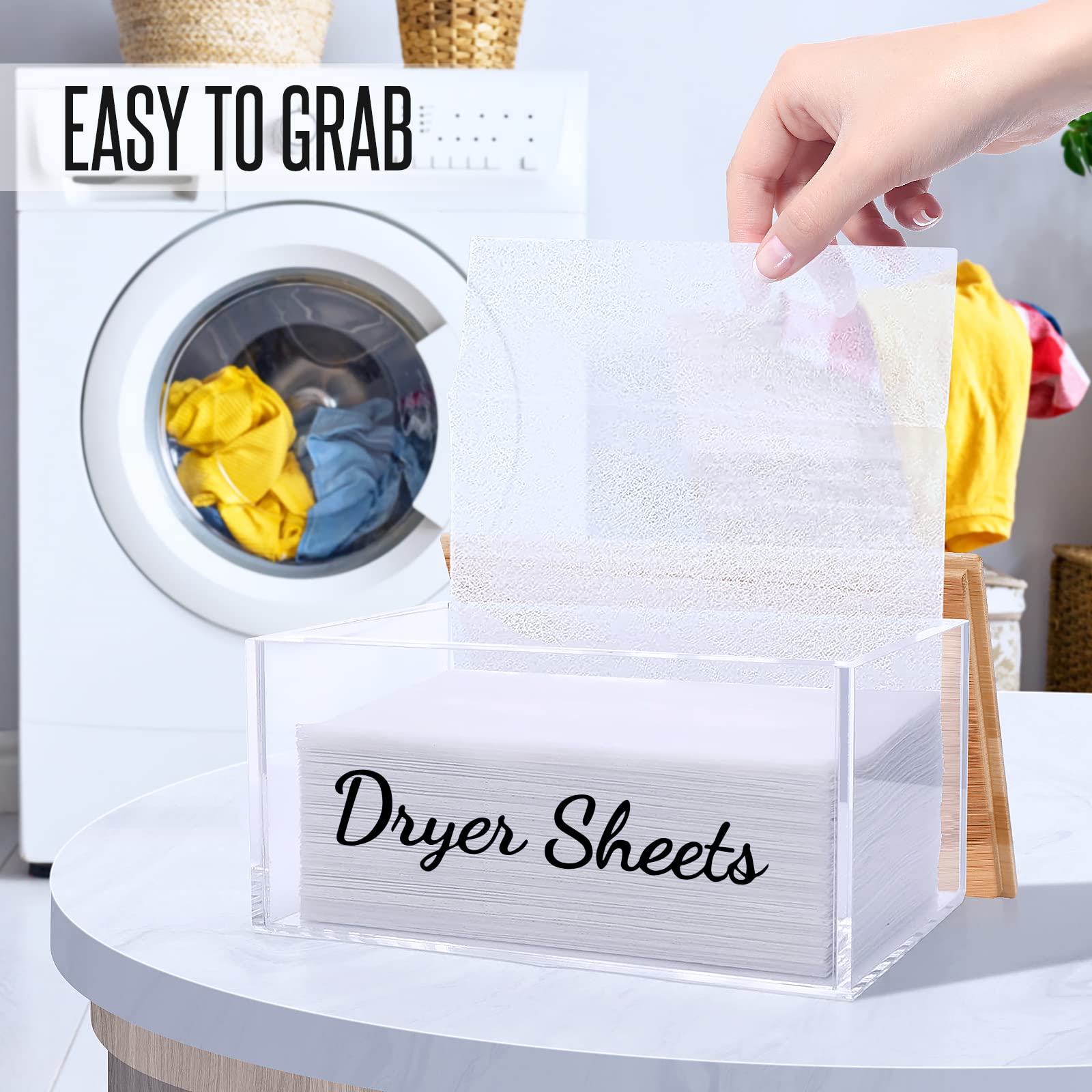 Jyps Acrylic Dryer Sheet Holder Container With Bamboo Lid For Laundry Room Decor Organization And Storage, Clean Dryer Sheet Det
