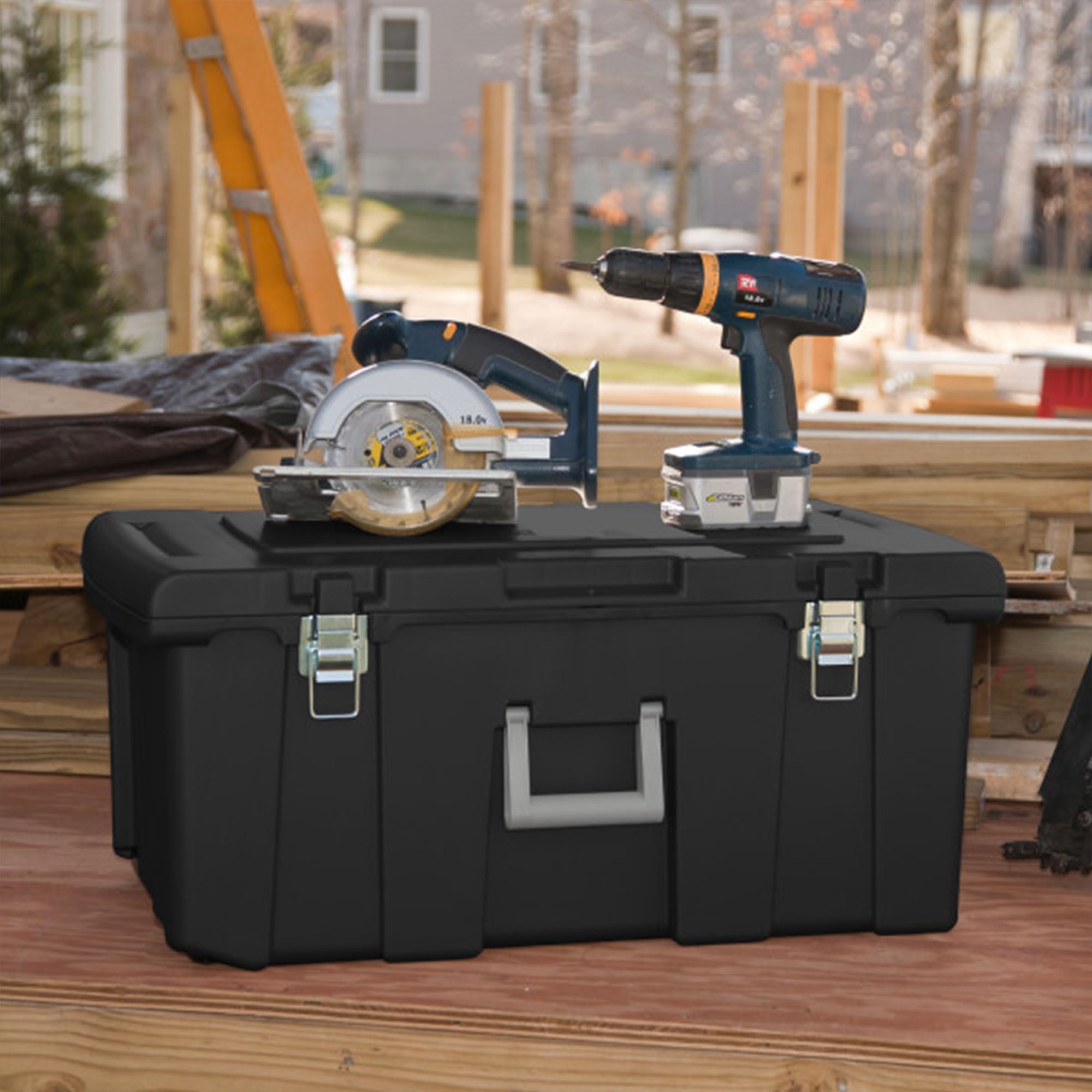 Sterilite 16 Gallon Lockable Footlocker Toolbox with Wheels  Black  18429001