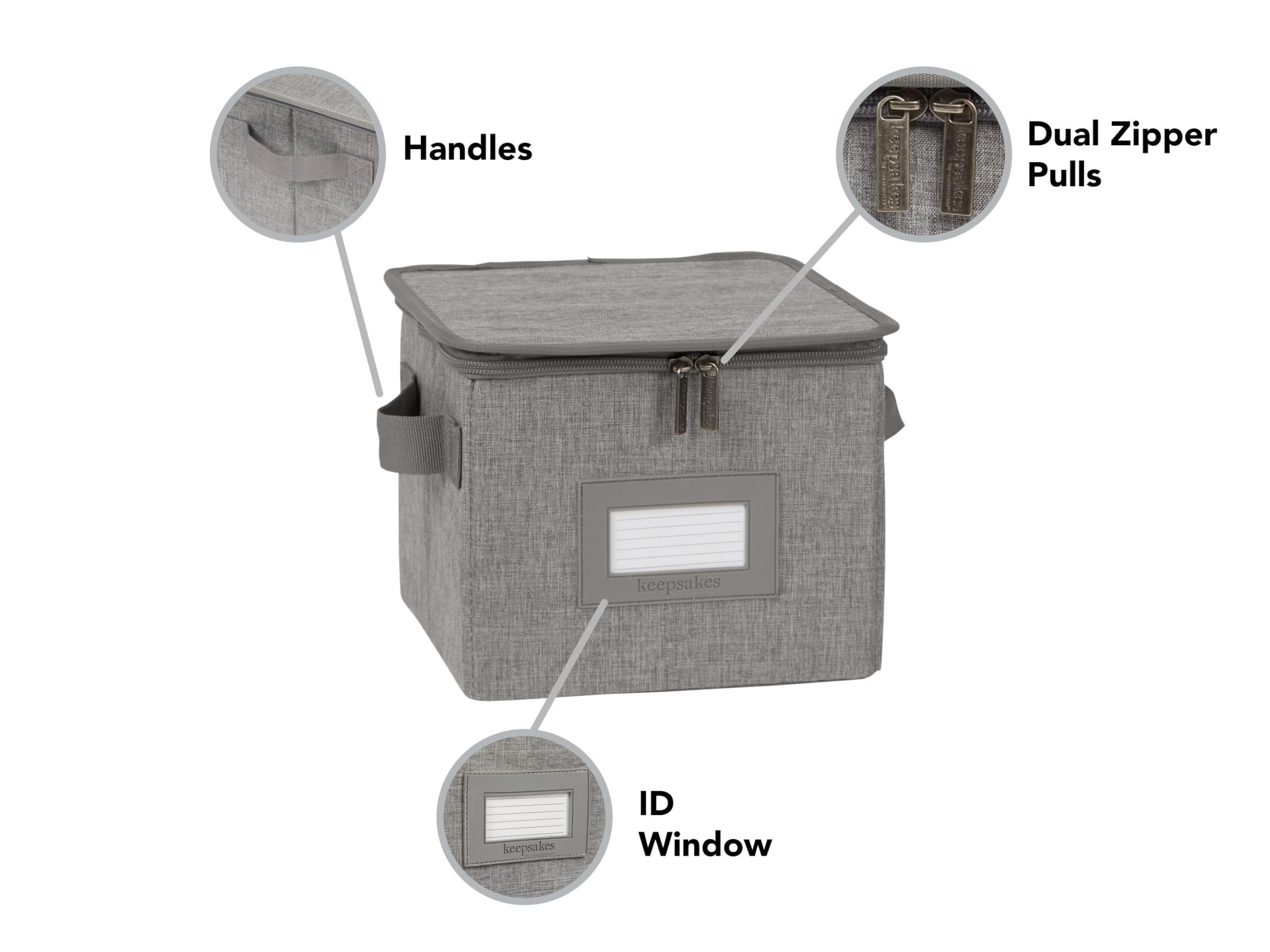 Covermates Keepsakes Dish Storage Box - Stackable, Reinforced Handles, China Storage-Grey Heather