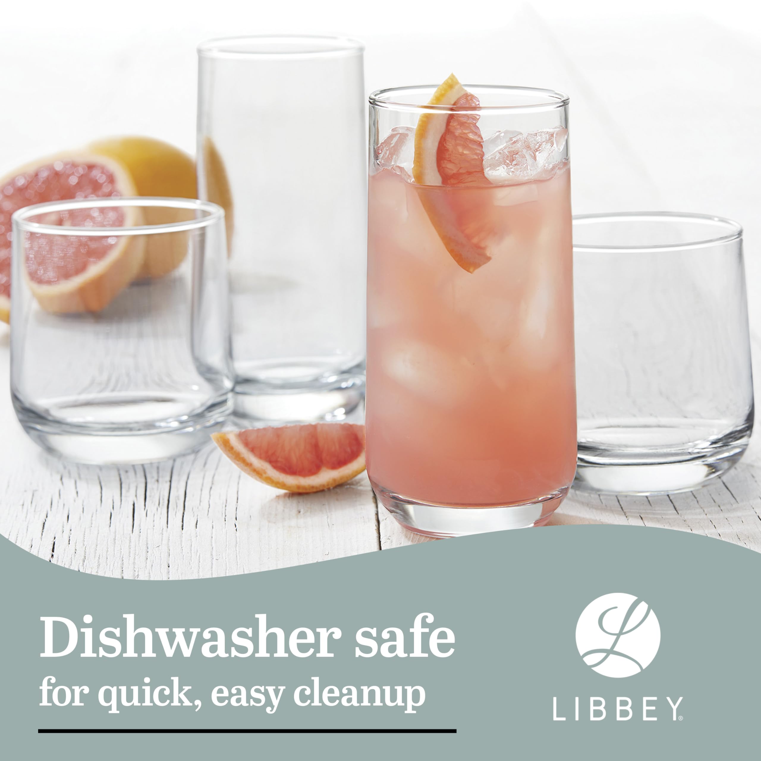 Libbey Ascent Tumbler and Rocks Glass Set, 16 Piece, Durable Glass Drinkware for Parties and Everyday Use