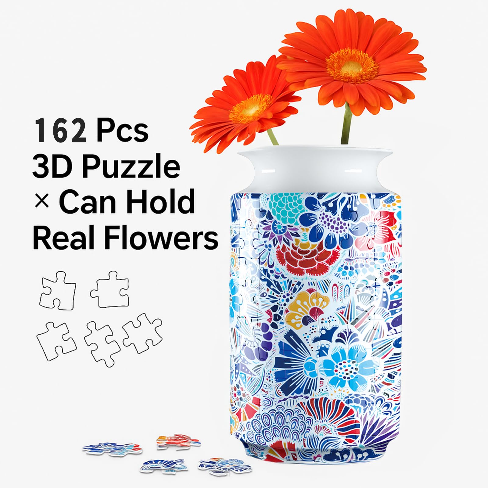 3D Puzzle Vase Unique Flower Vase for Adults Made by 162 Curved Plastic Puzzle Pieces, Vases for Flower Home Creative Gift for P
