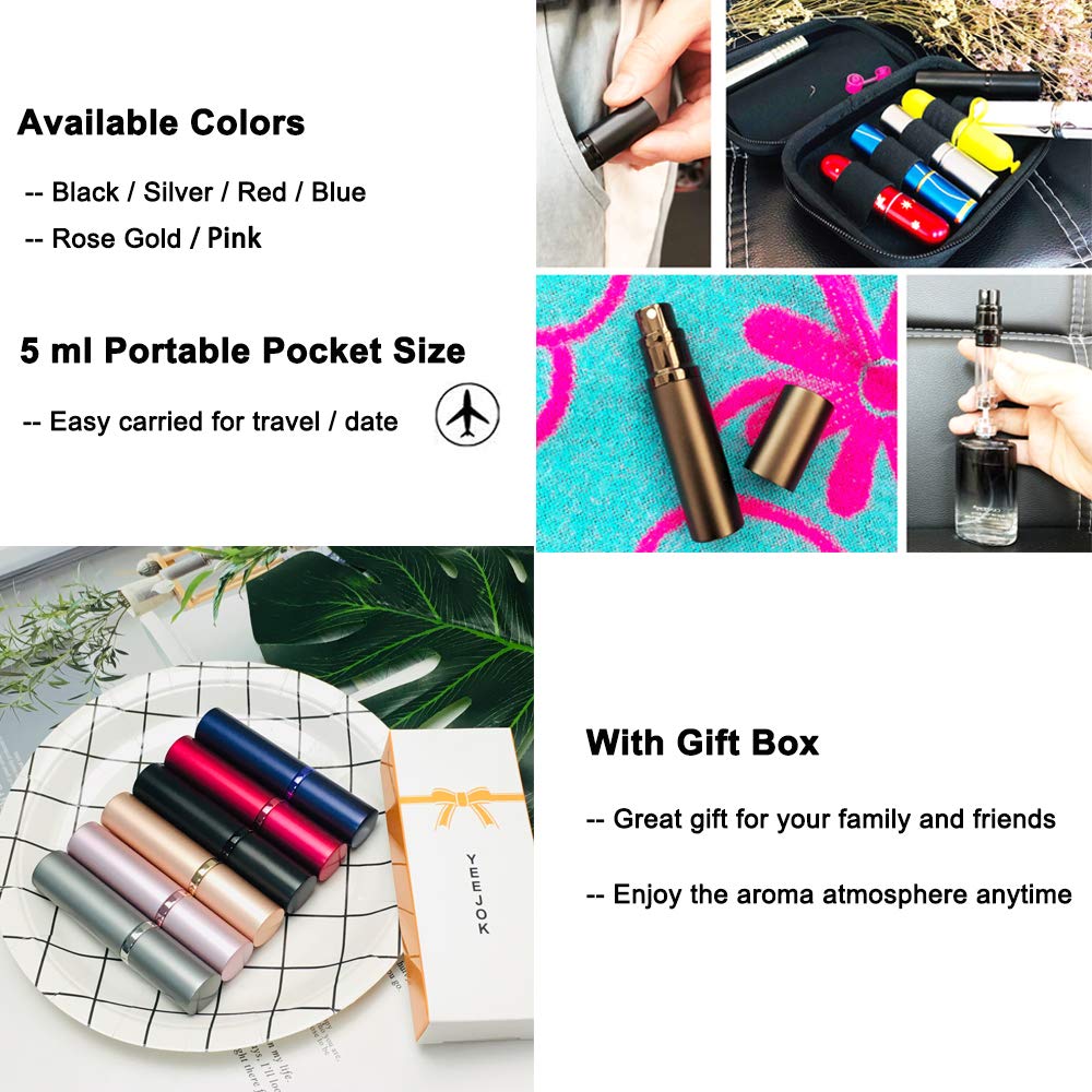 Refillable Perfume Bottle Atomizer for Travel  Yeejok Portable Easy Refillable Perfume Spray Pump Bottle for Men and Women with 5ml Pocket Size Perfume Container-Blue