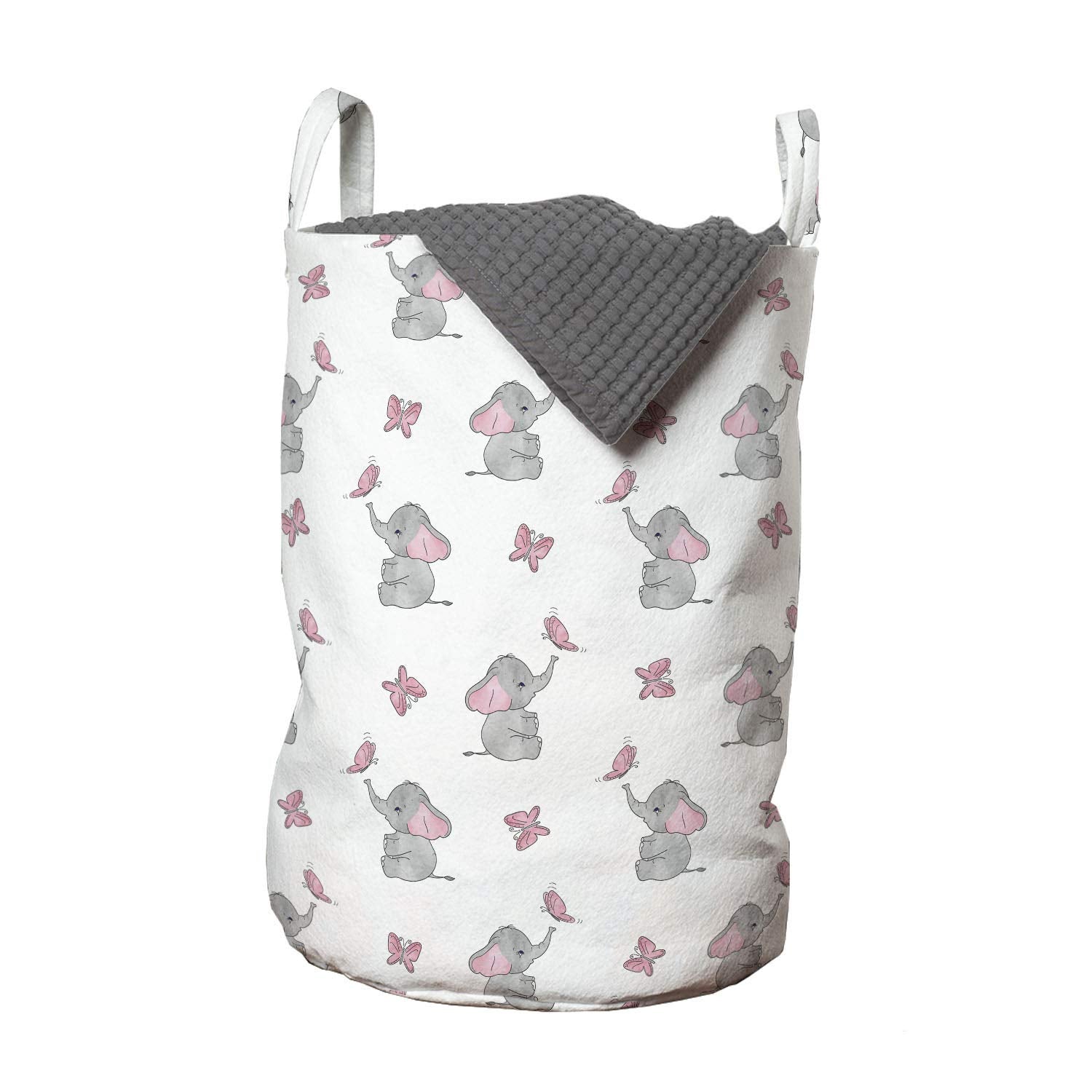 Ambesonne Animal Cartoon Laundry Bag, Playing Butterflies Design Pattern, Hamper Basket With Handles Drawstring Closure For Laun