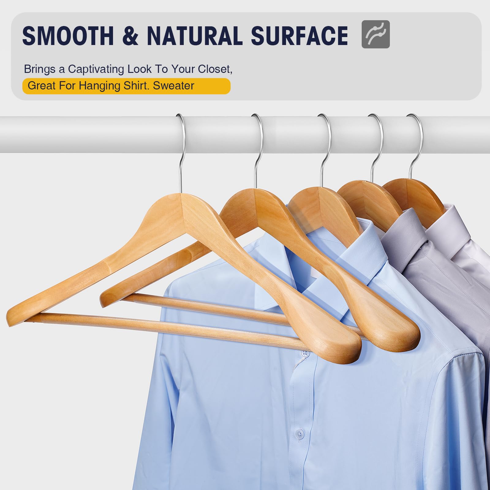Uinicor Suit Hangers 10 Pack Wooden Hangers,Heavy Duty Coat Hangers,Wide Shoulder Hangers With Non Slip Pants Holder,Suit Hanger